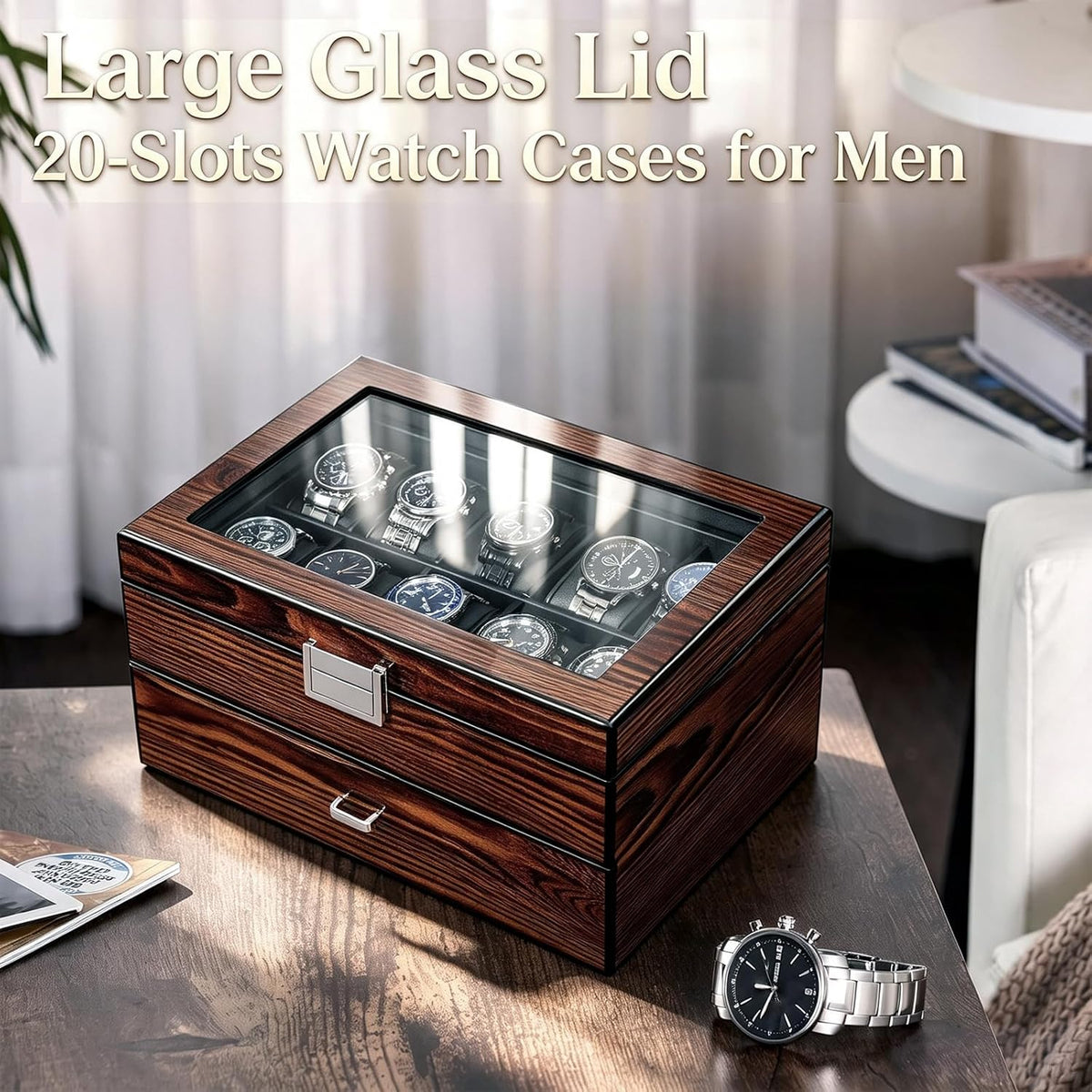 BEWISHOME Caja de reloj de gama alta, organizador de caja de reloj...