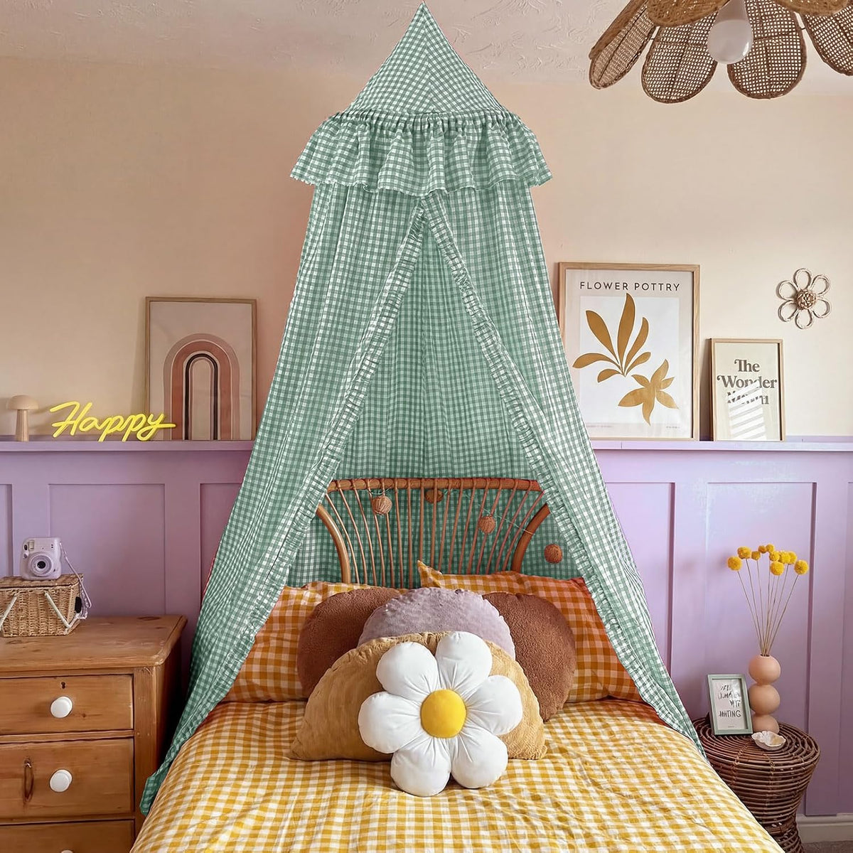SmoothNovelty Toldo de cama a cuadros con volantes, suave, estilo v...