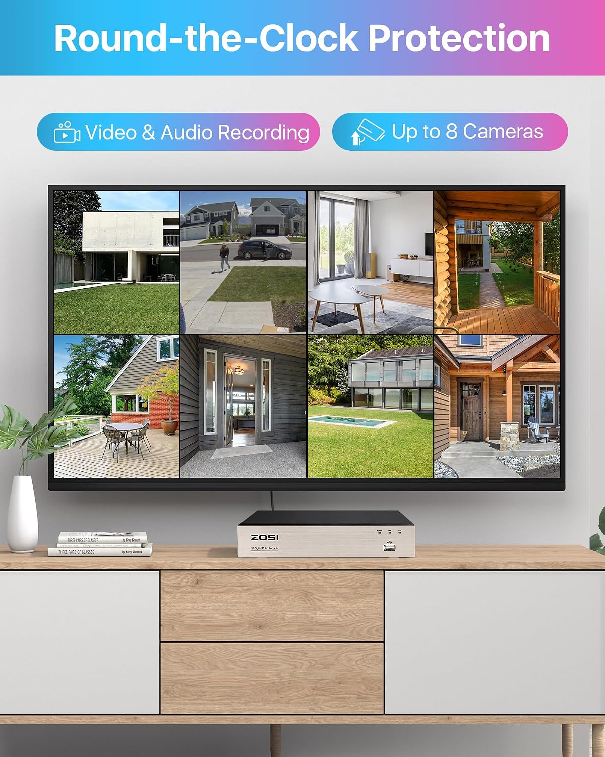 ZOSI Sistema de cámara CCTV 1080P de 8 canales H.265+ 5MP Lite DVR...