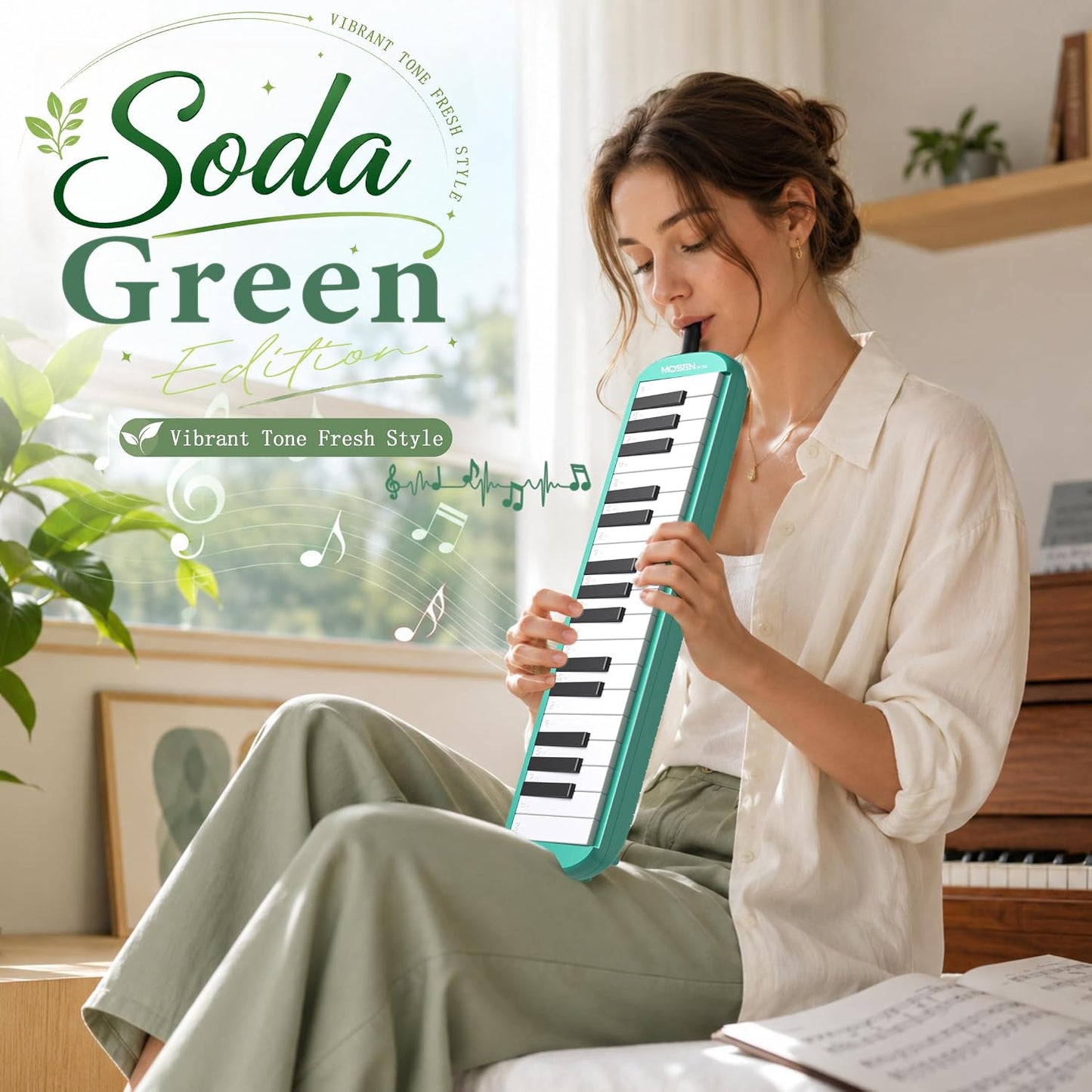 MOSEN Melódica portátil de 32 teclas verde soda para estudiantes |...