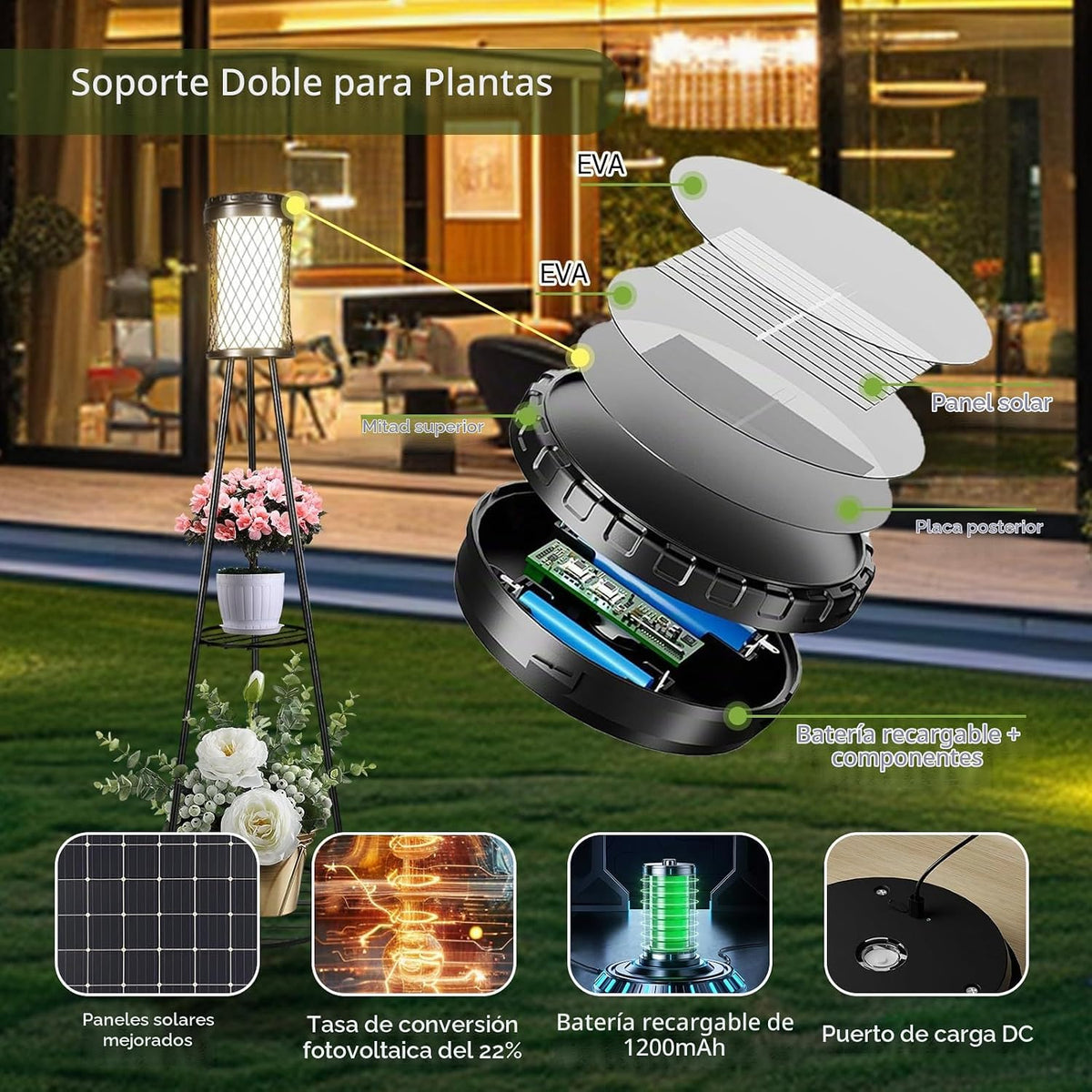 Satucol Paquete de 2 lámparas de pie para exteriores de 45.4 pulgad...