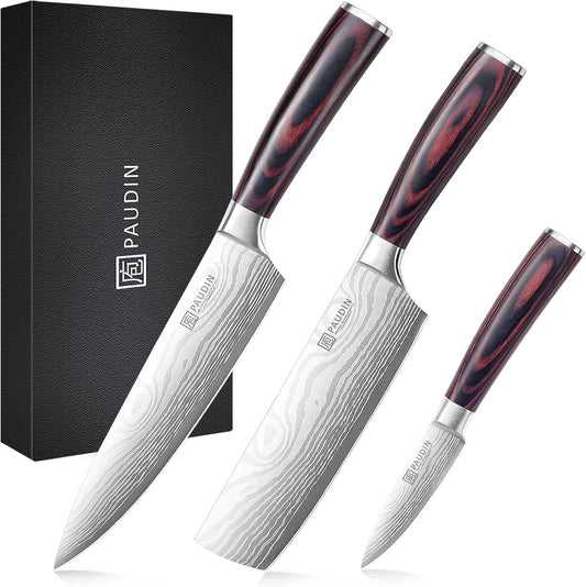 PAUDIN Juego de cuchillos de cocina, 3 piezas de acero inoxidable d...