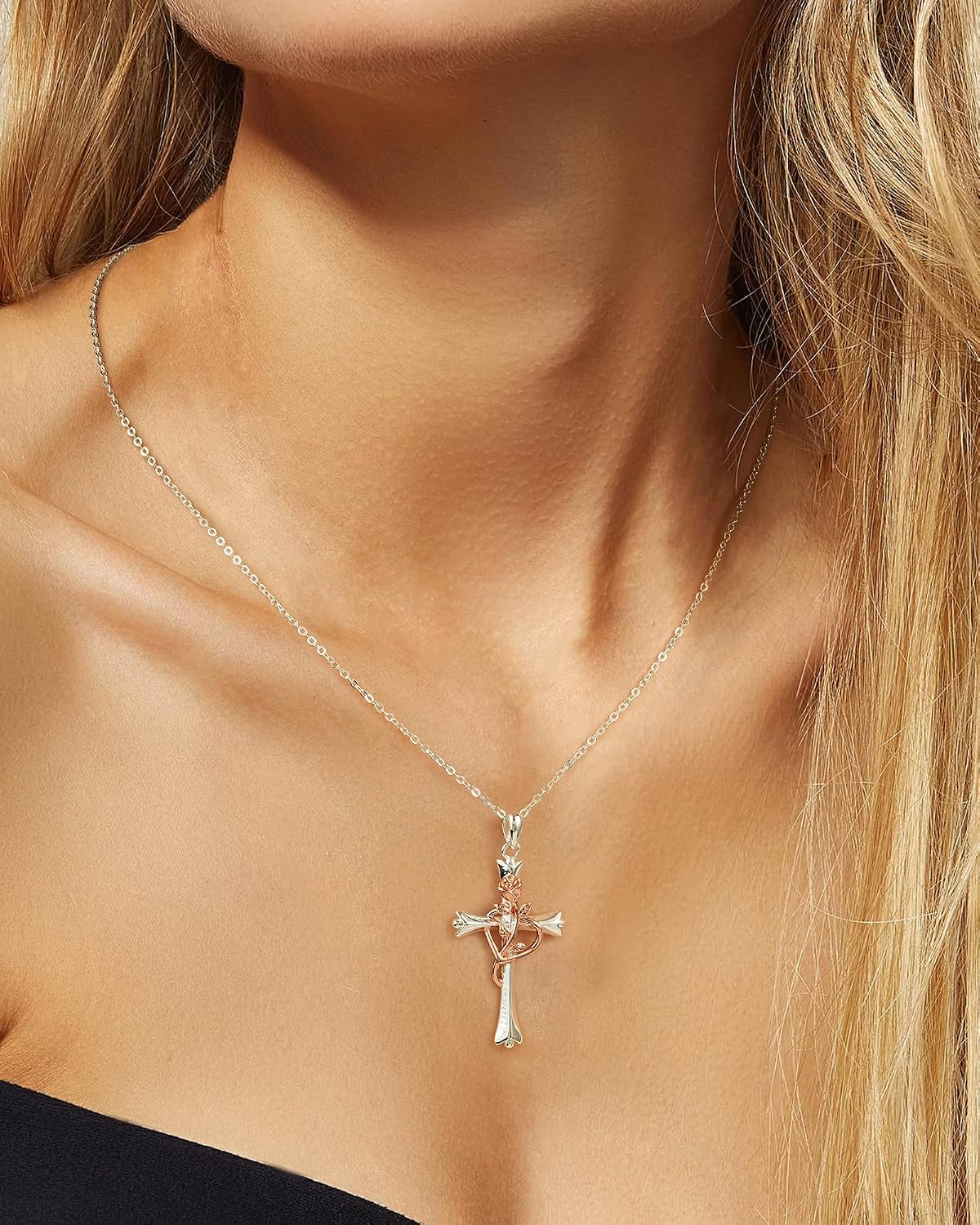Collar de cruz ACECHA para mujer | Collar colgante de fe de plata c...