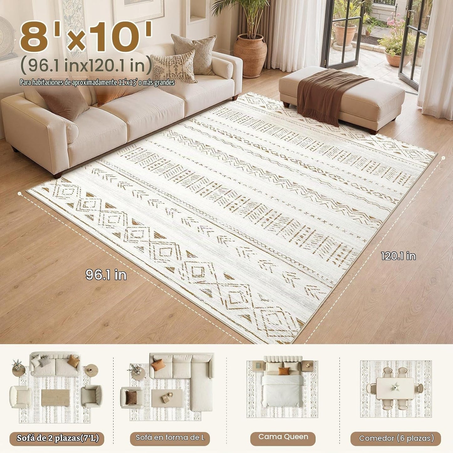 Alfombra grande para sala de estar de 8 x 10: Alfombras marroquíes...