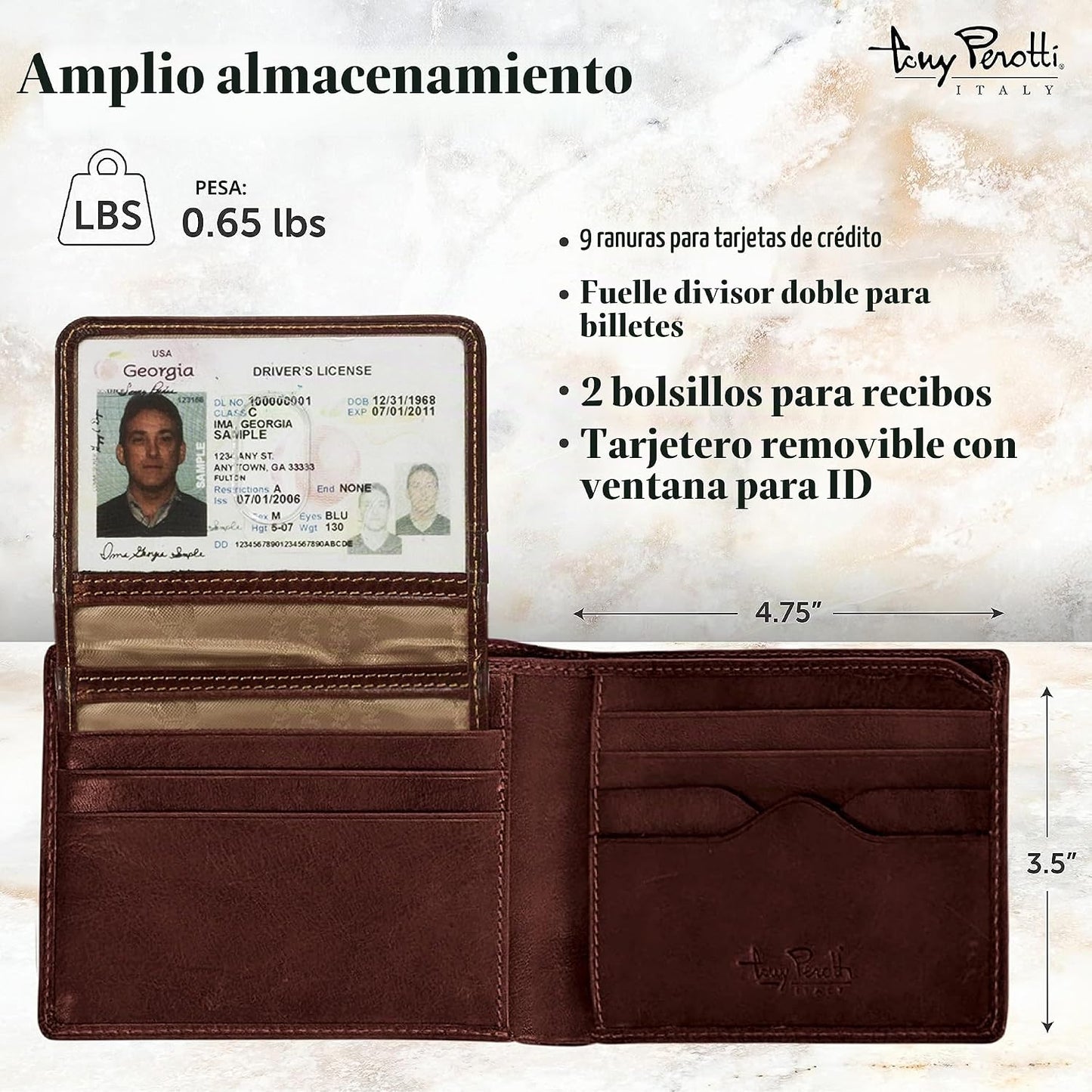 Tony Perotti Cartera de cuero italiano para hombre, delgada, plegab...