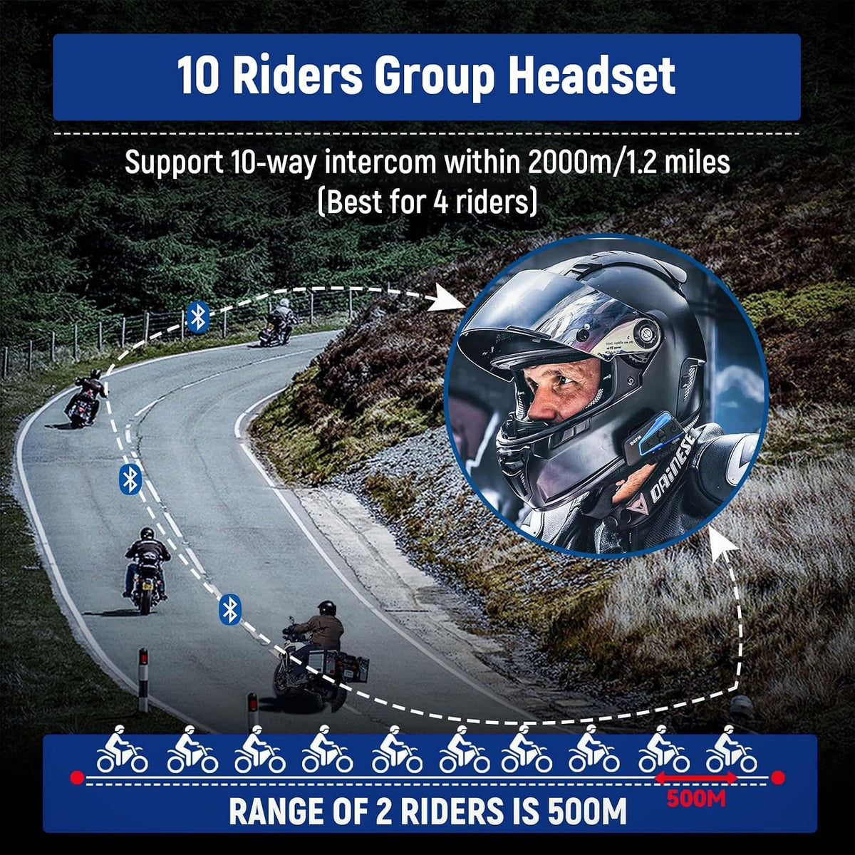 LEXIN B4FM - Auriculares Bluetooth para motocicleta, intercomunicad...