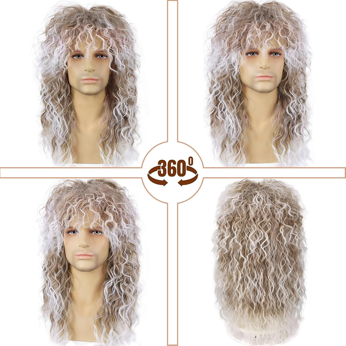 Guree Hair Peluca de salmonete rockero de los años 80 para hombres...