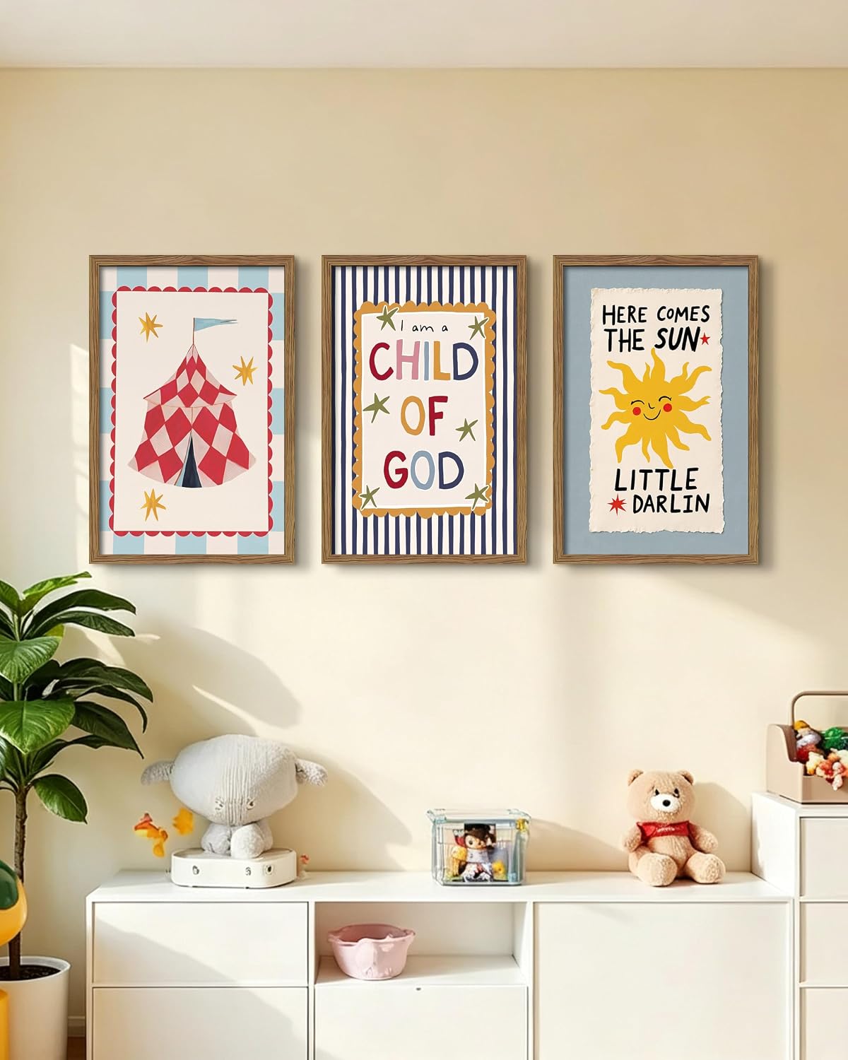Juego de 3 lienzos enmarcados para pared de guardería cristiana, im...