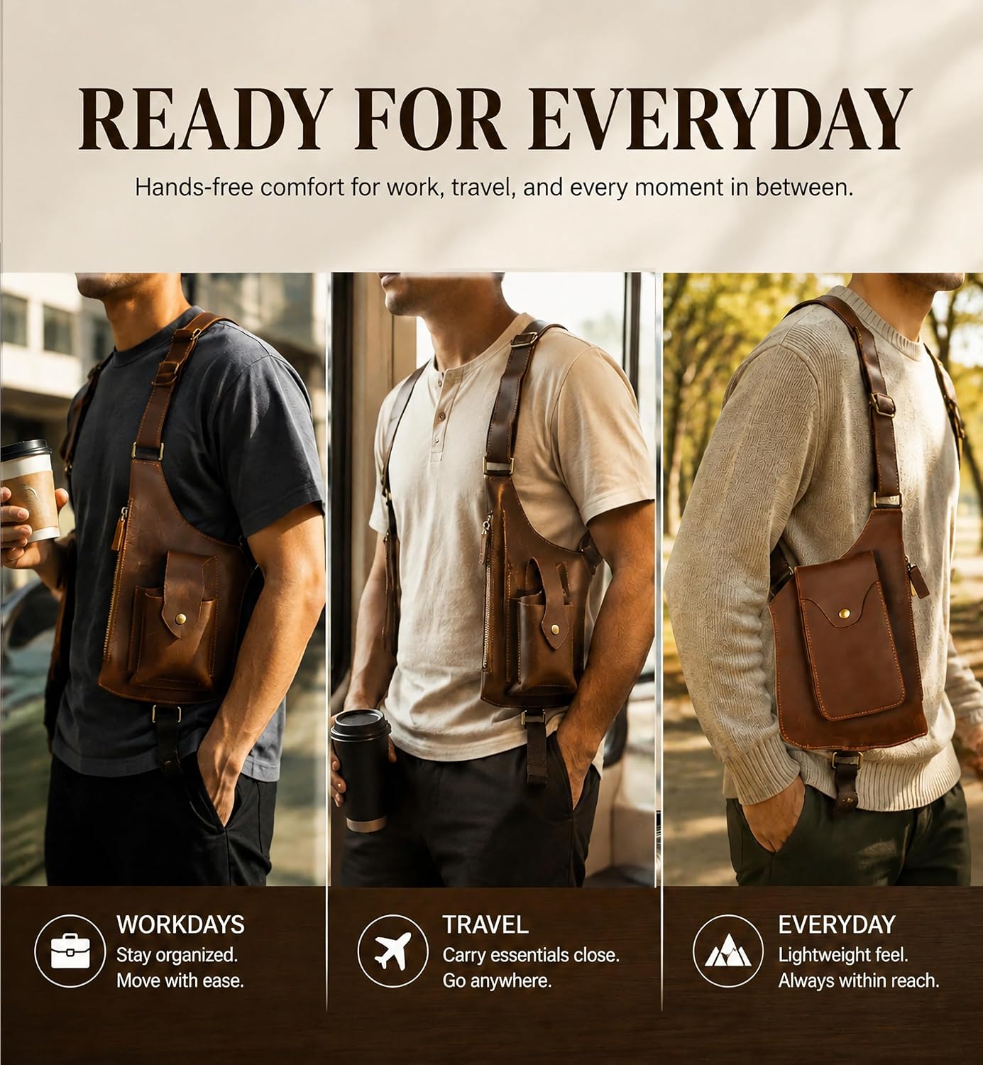 IBYADO Bolso de hombro con axila de cuero genuino para hombres y mu...