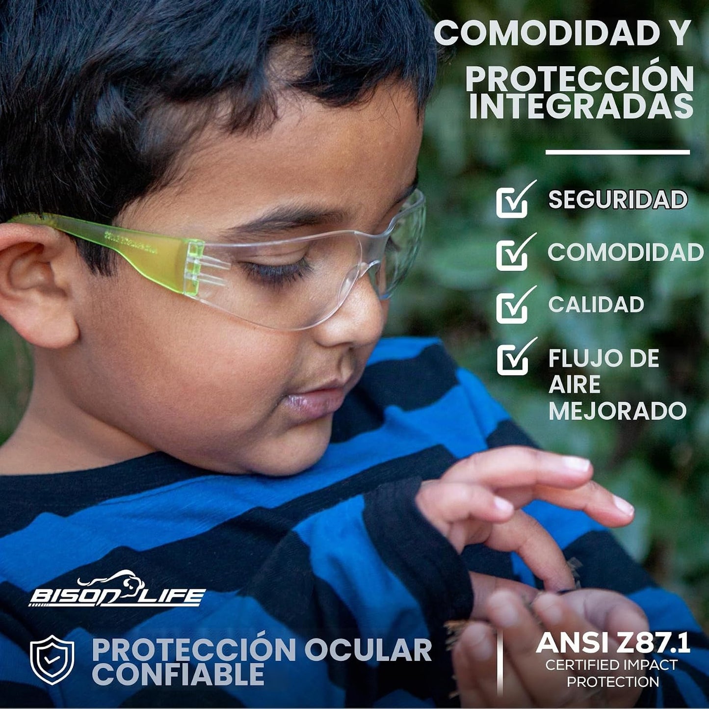 BISON LIFE Gafas de seguridad para niños, gafas protectoras para ni...