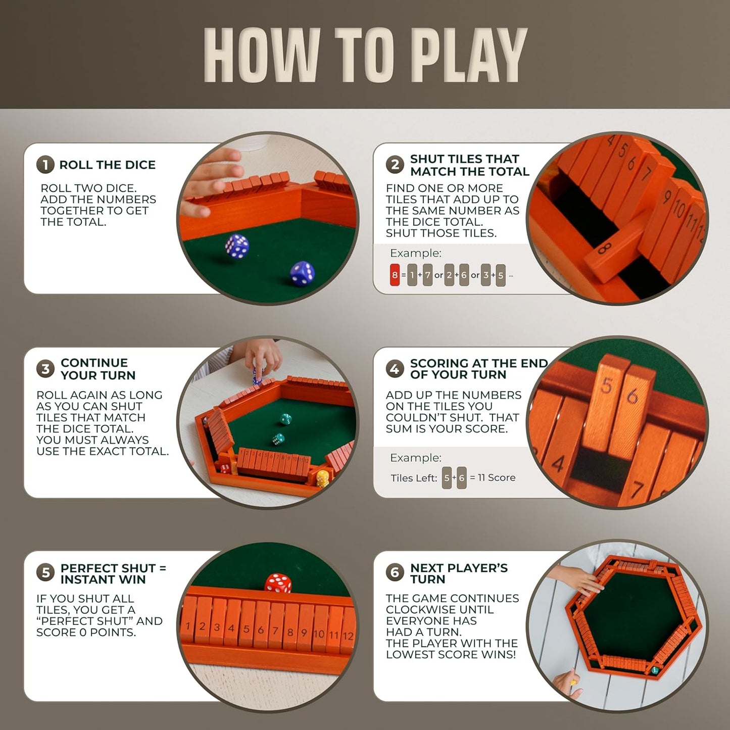 Shut The Box Game Tablero de madera para 1-6 jugadores, juego Shut...