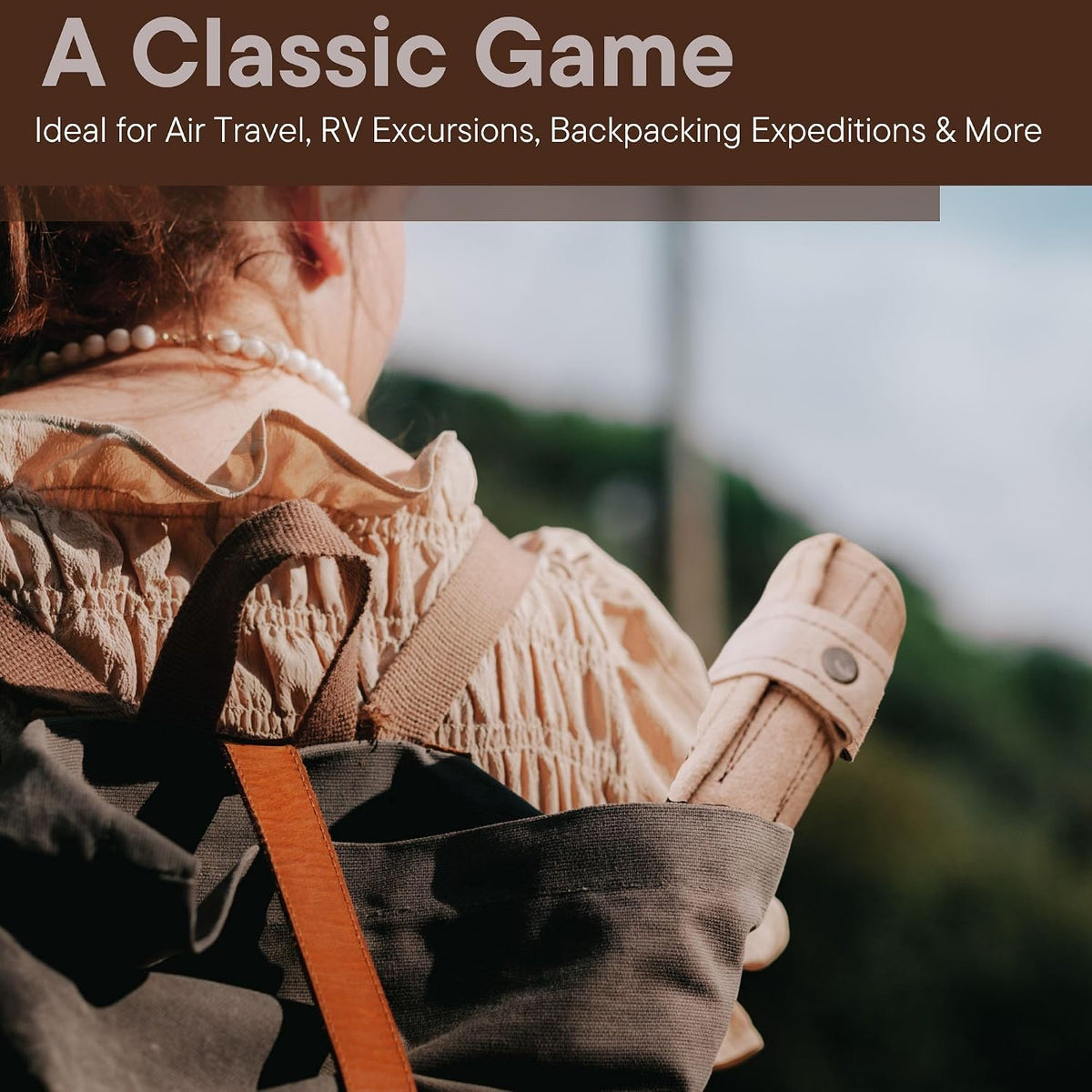 Juego de backgammon de viaje de cuero genuino crema