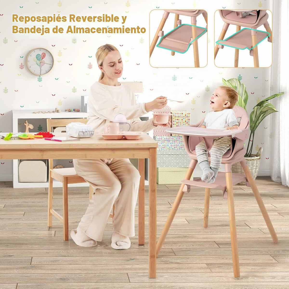HONEY JOY Silla alta para bebé, silla alta convertible 6 en 1 de ma...