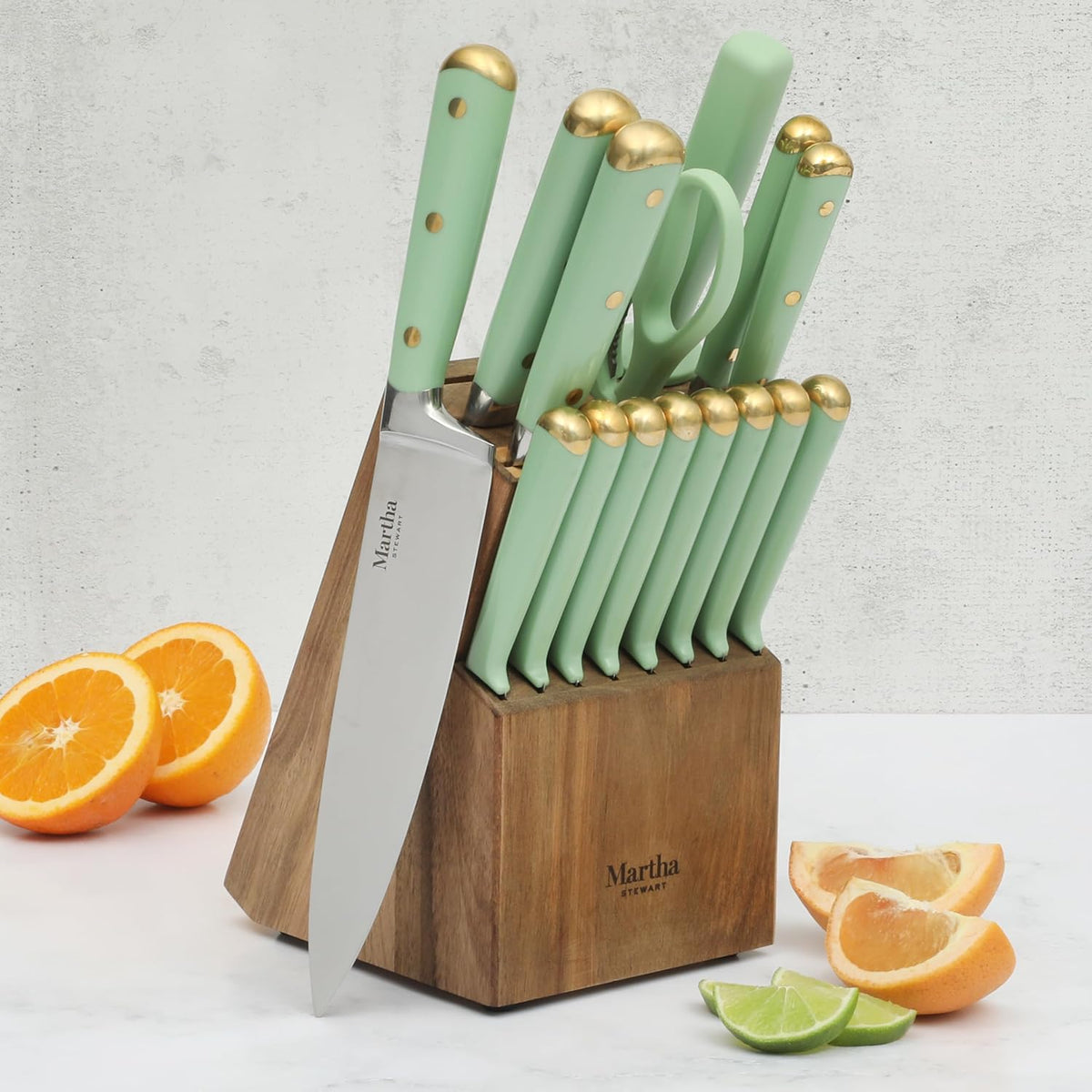 Martha Stewart Juego de 16 cuchillos de cocina Lockton de acero ino...
