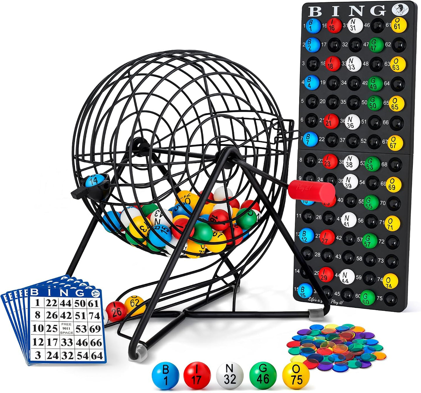 MR CHIPS Juego de bingo profesional de 11 pulgadas de alto con jaul...