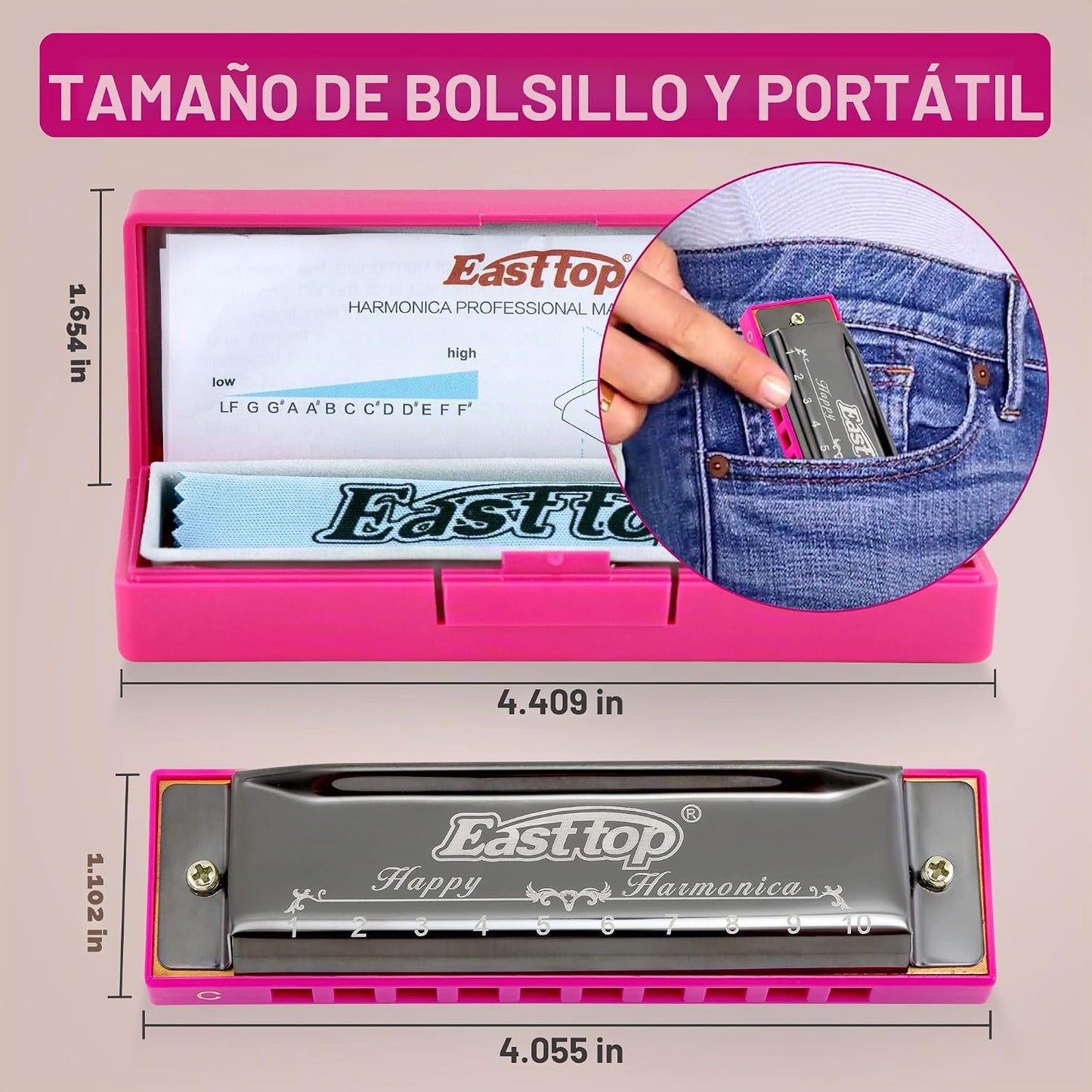 East top - Armónica Blues Diatónica de 10 agujeros en Do, órgano de...