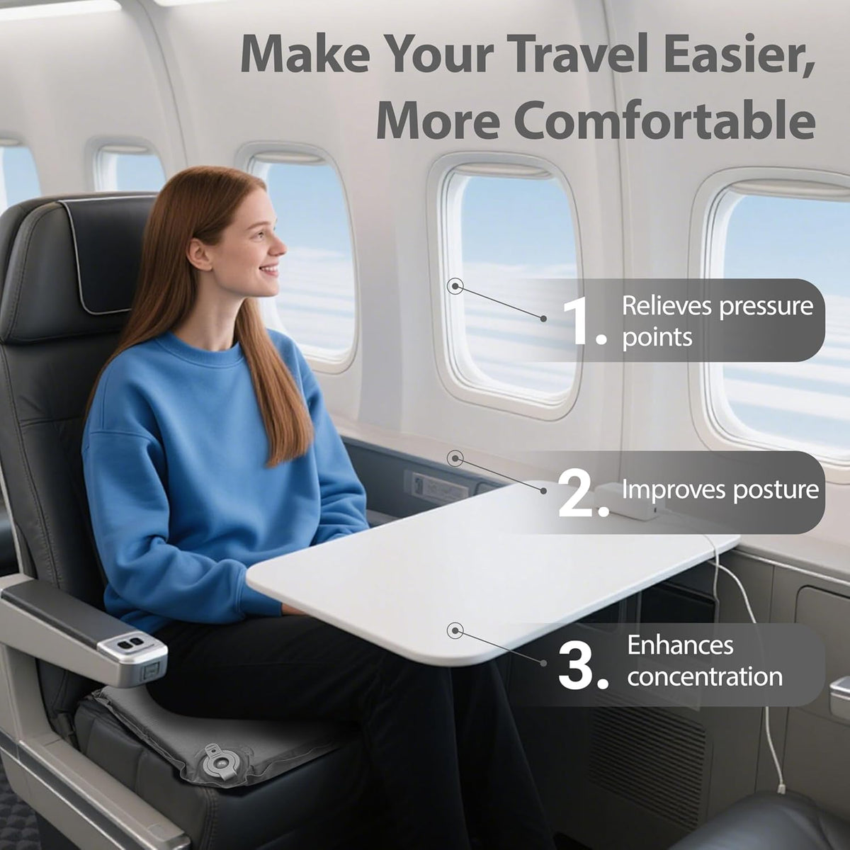 Enkarsen Cojín inflable para asiento de viaje, almohadilla de espum...