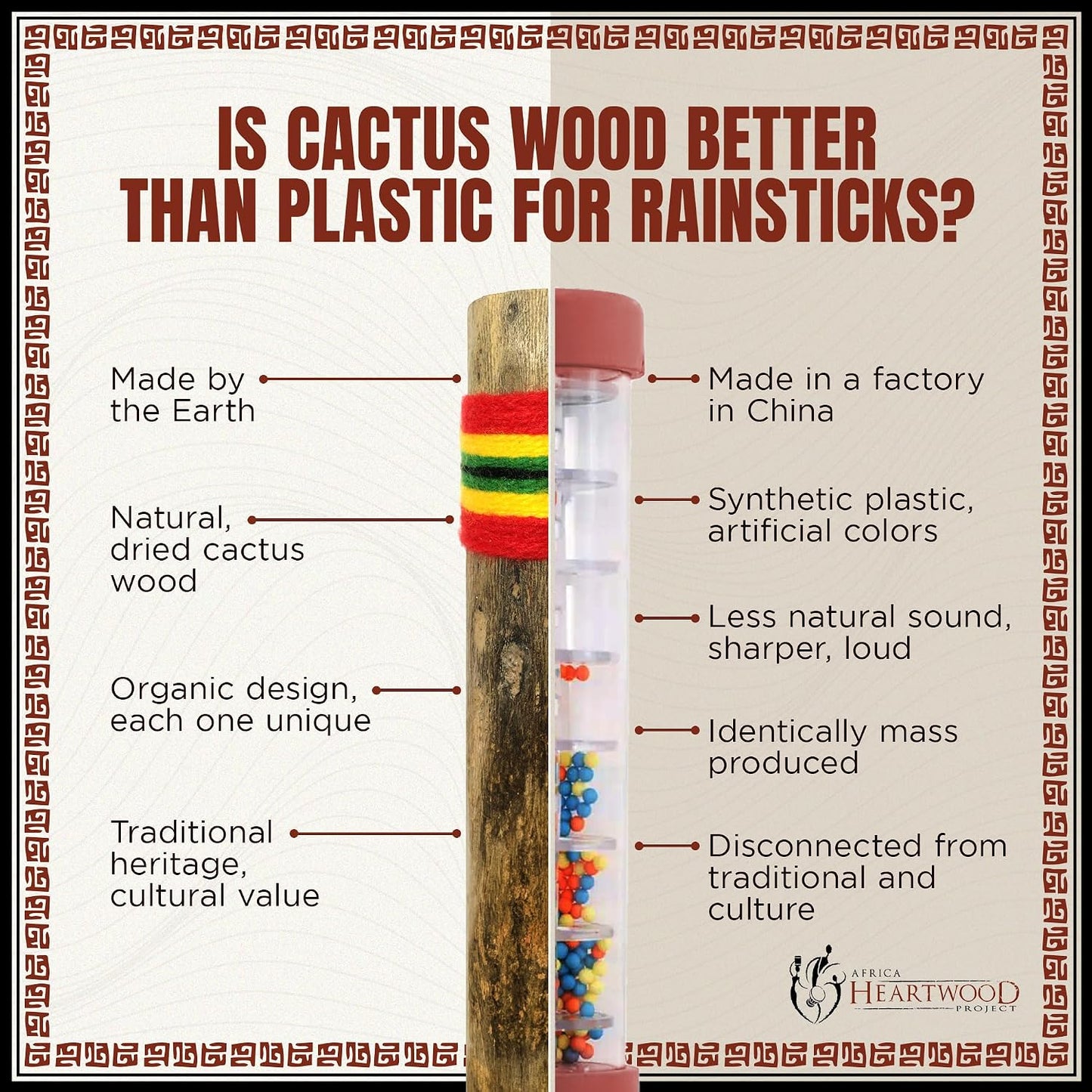 Africa Heartwood Project - Palo de lluvia de cactus de 20 pulgadas...