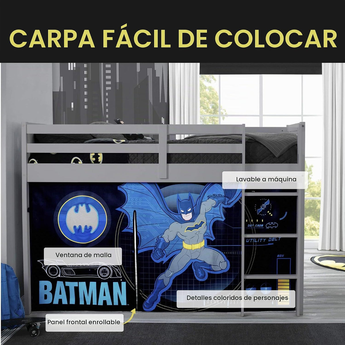 Delta Children Batman Loft Bed Tent - Juego de cortinas para cama b...