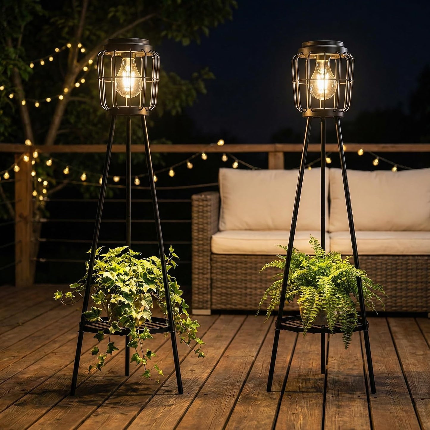 VISFLAIR Paquete de 2 lámparas solares con soporte para plantas, lá...