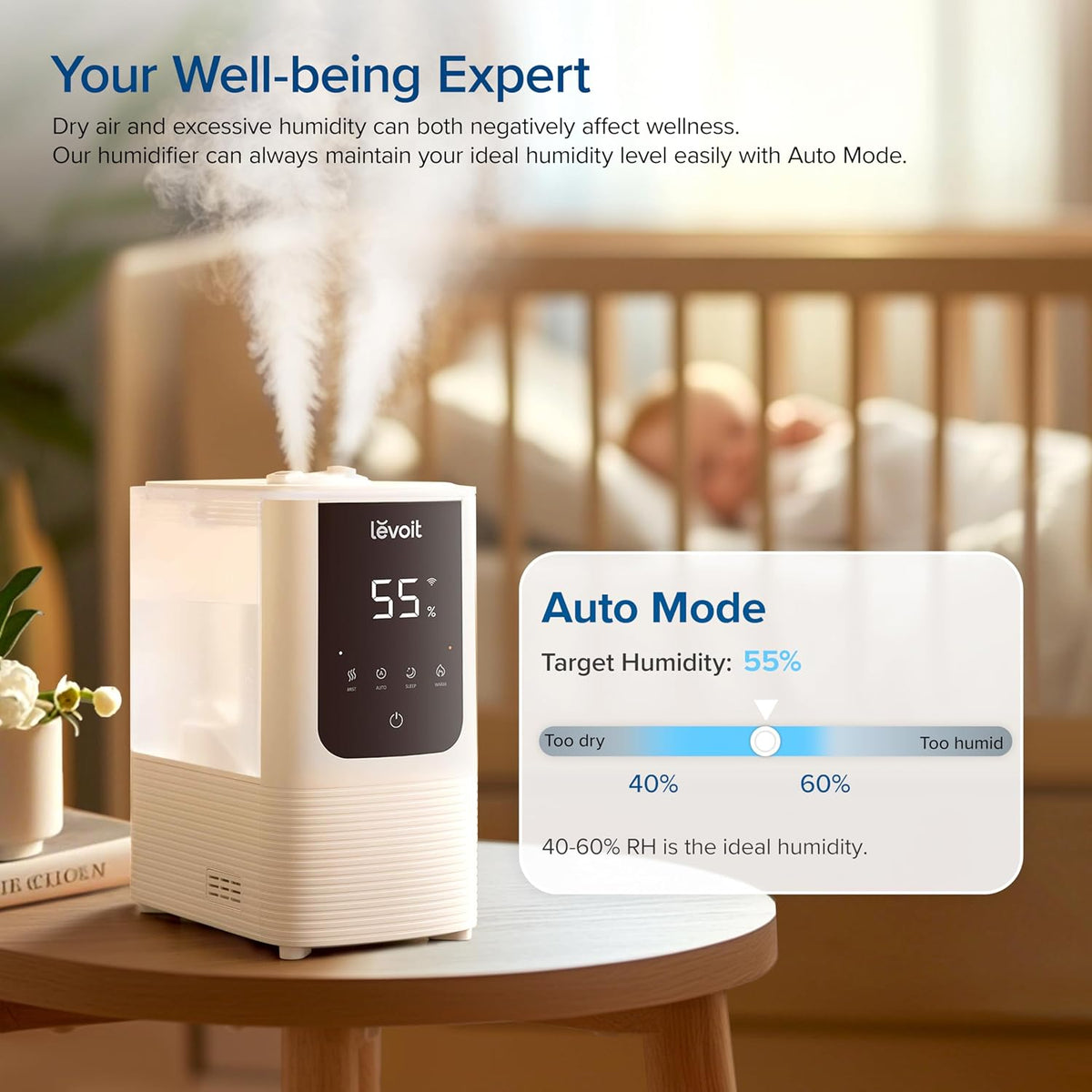 Levoit Humidificadores para dormitorio, neblina inteligente cálida...
