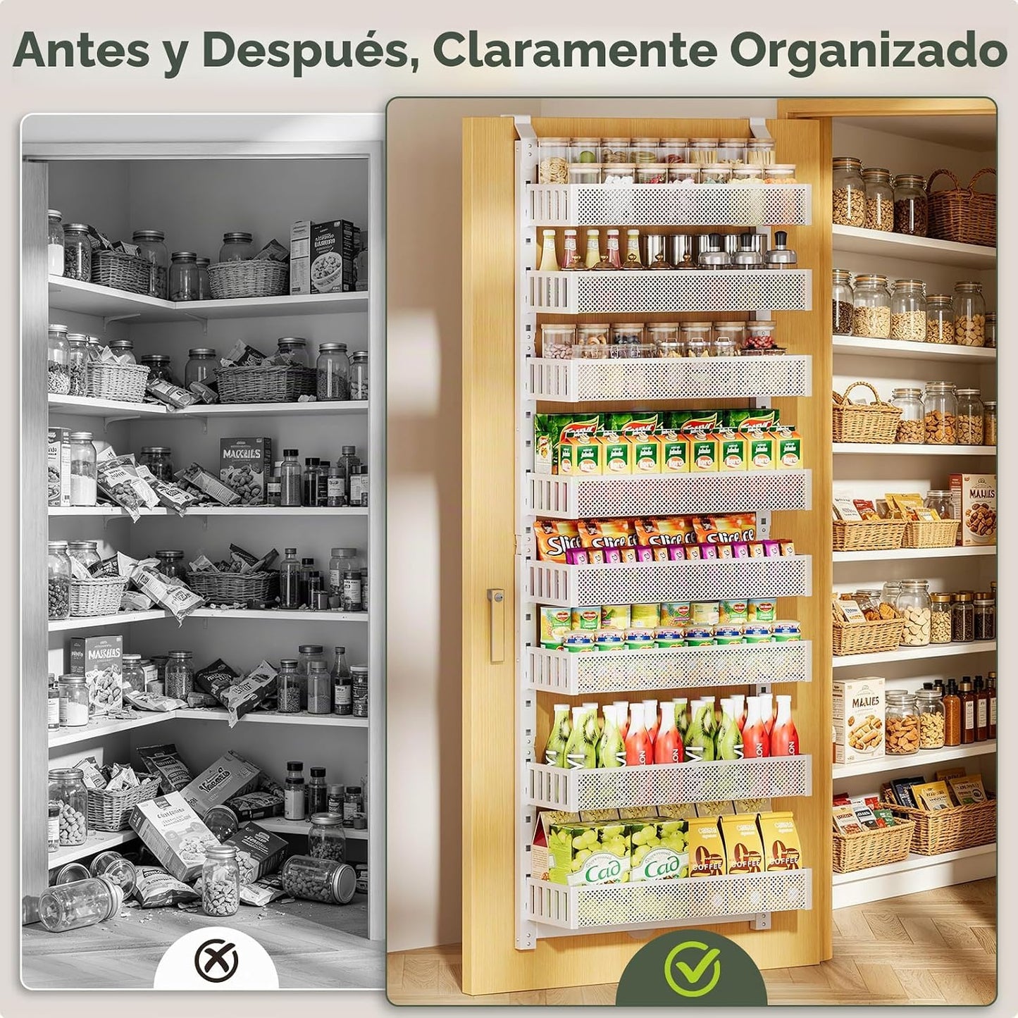 POKIPO Organizador de despensa de 8 niveles sobre la puerta, soport...