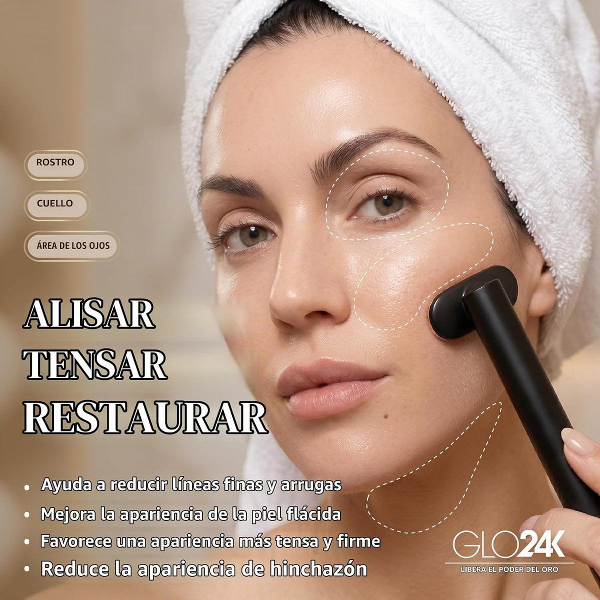 GLO24K Varita de Terapia de Belleza 6-EN-1 para la Cara, Ojos y Cue...