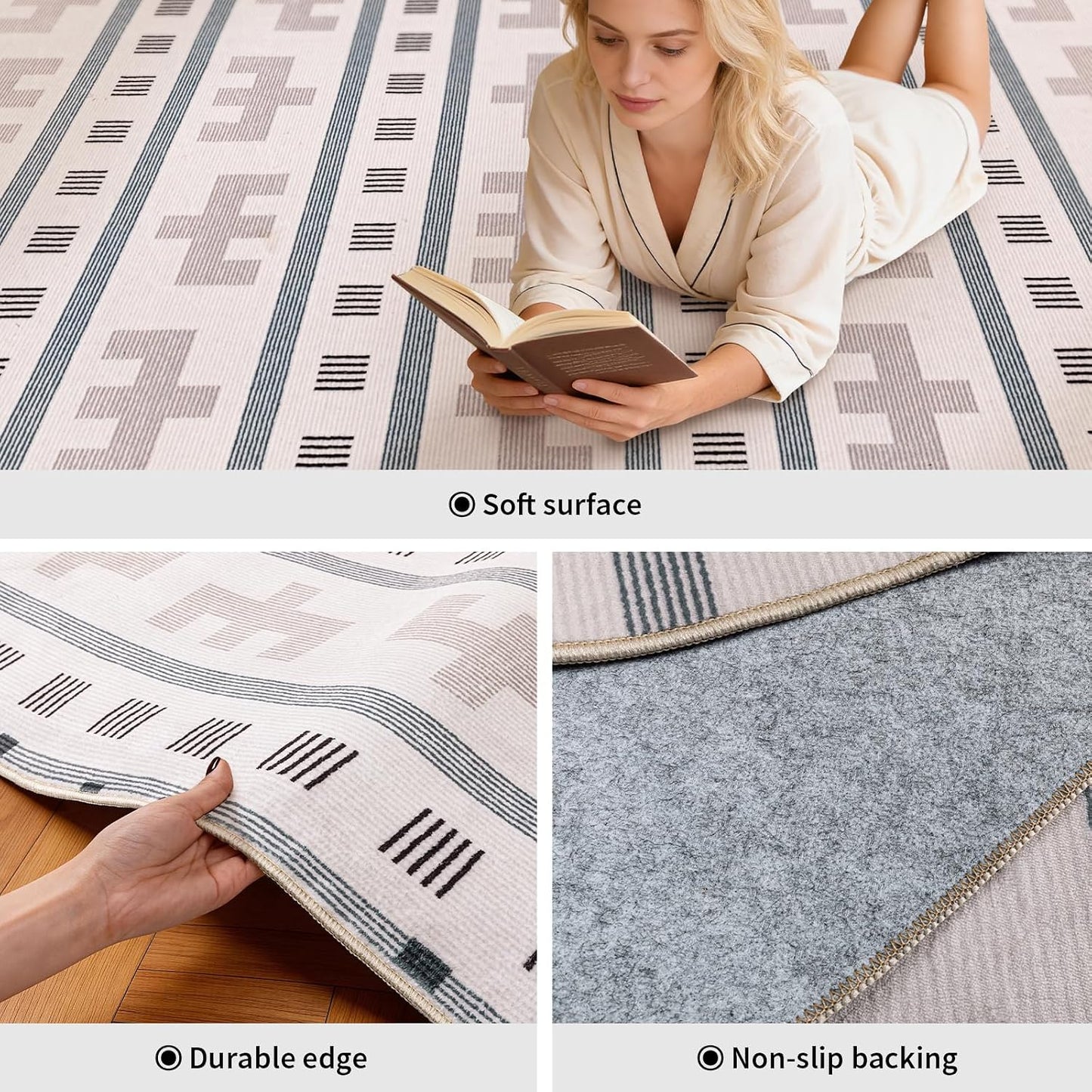 YIHOUSE Alfombra geométrica de estilo bohemio, marroquí, lavable, a...