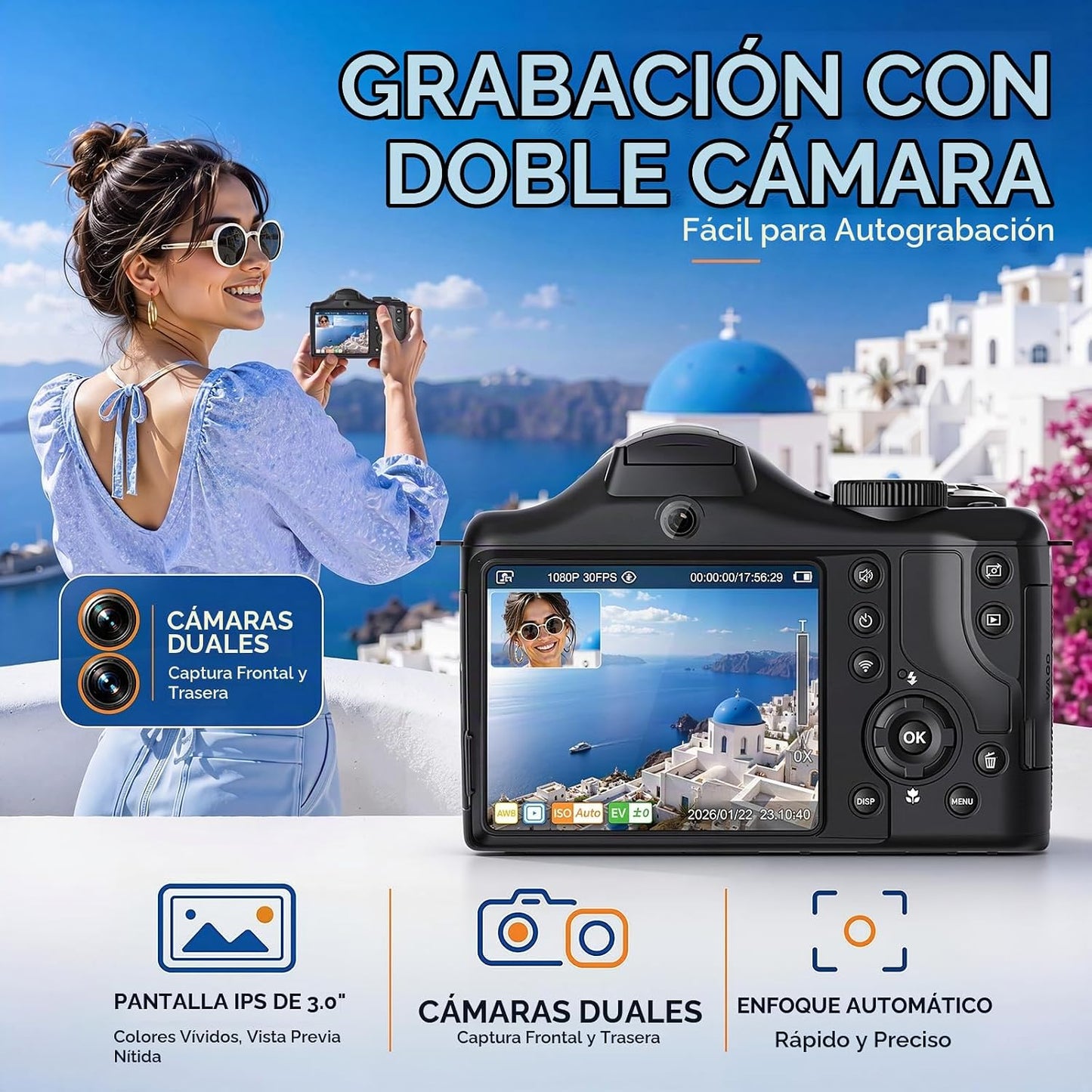 Cámara de vlogging 8K con grabación de doble vista, WiFi y cámaras...