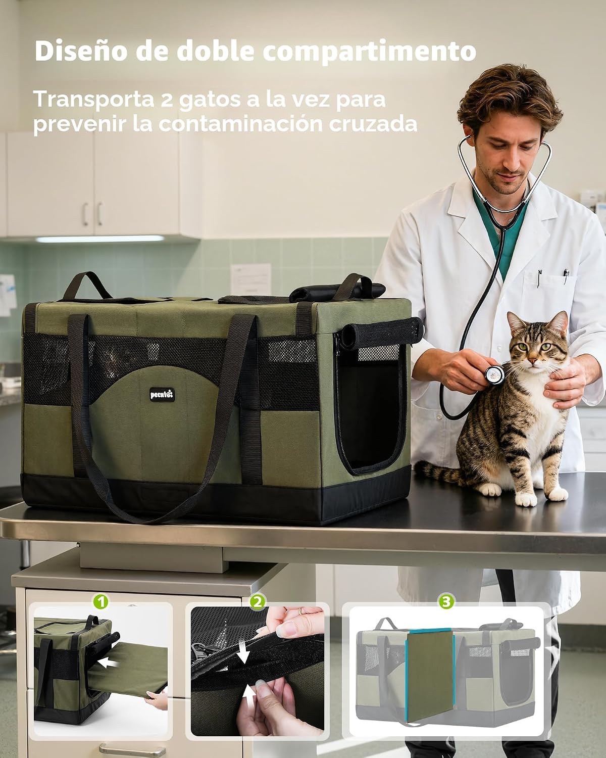 Pecute Transportador grande para gatos, suave doble jaula para masc...