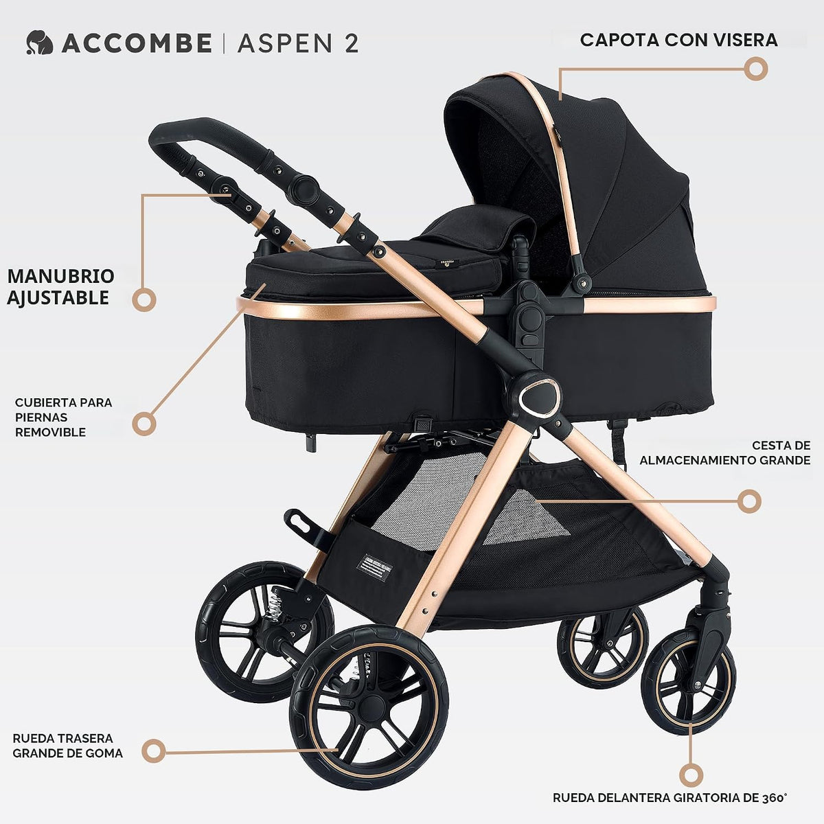 Accombe Cochecito de bebé convertible 2 en 1 para recién nacidos a...