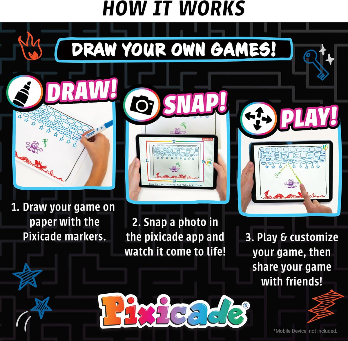 Pixicade Draw &amp; Play Video Game Maker - Kit STEM para niños, re...