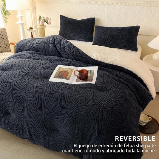 tohrisa Seashell - Juego de edredón Jacquard Sherpa cálido y acoged...