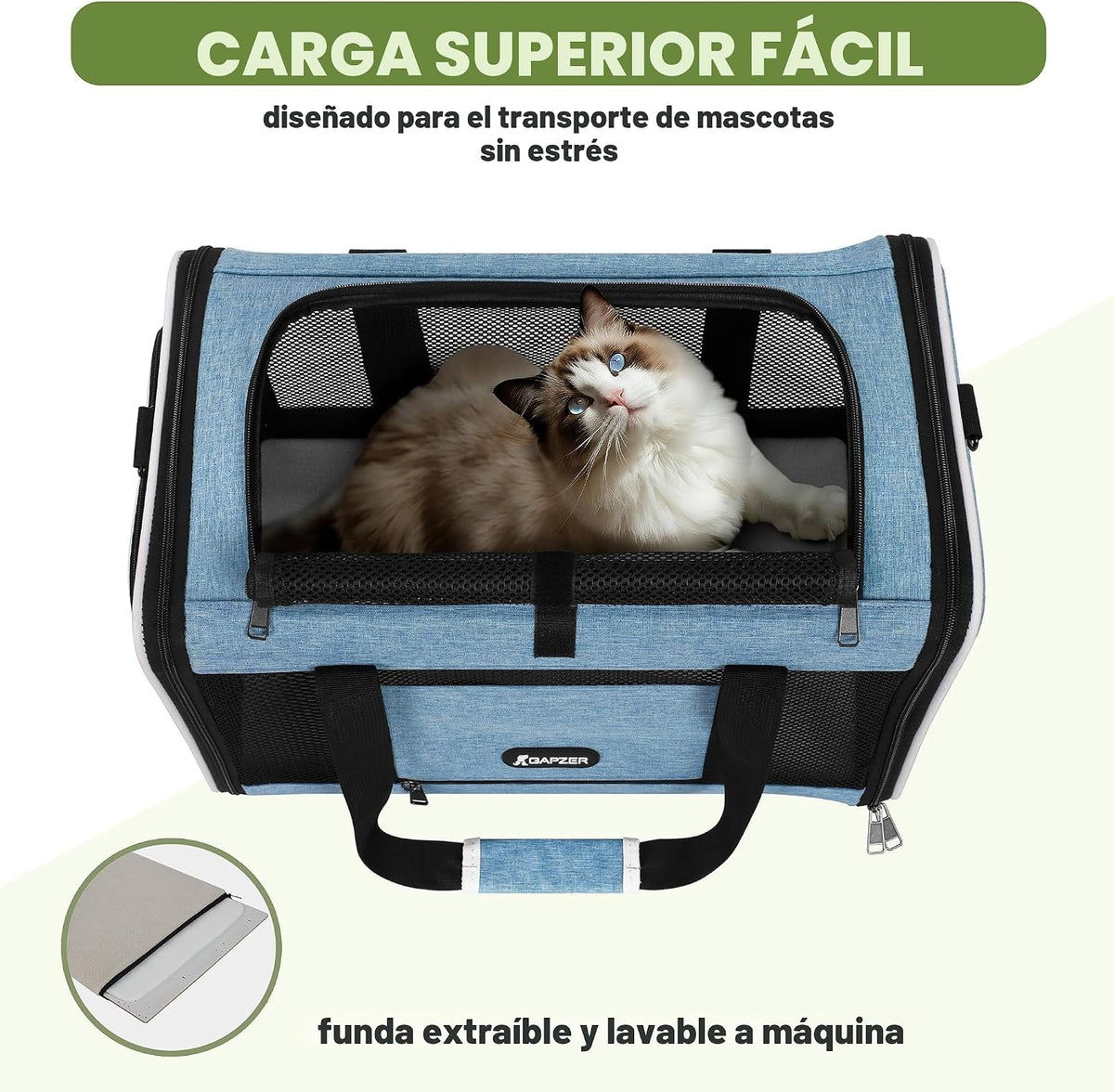 GAPZER Transportador para gatos 18 x 11 x 11 con carga superior sua...