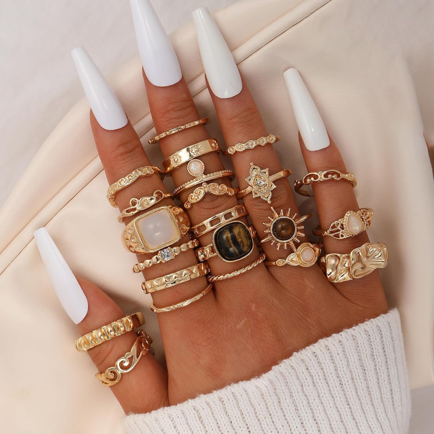 YEEZII Juego de 68 anillos para nudillos, dorados, para mujeres, ap...