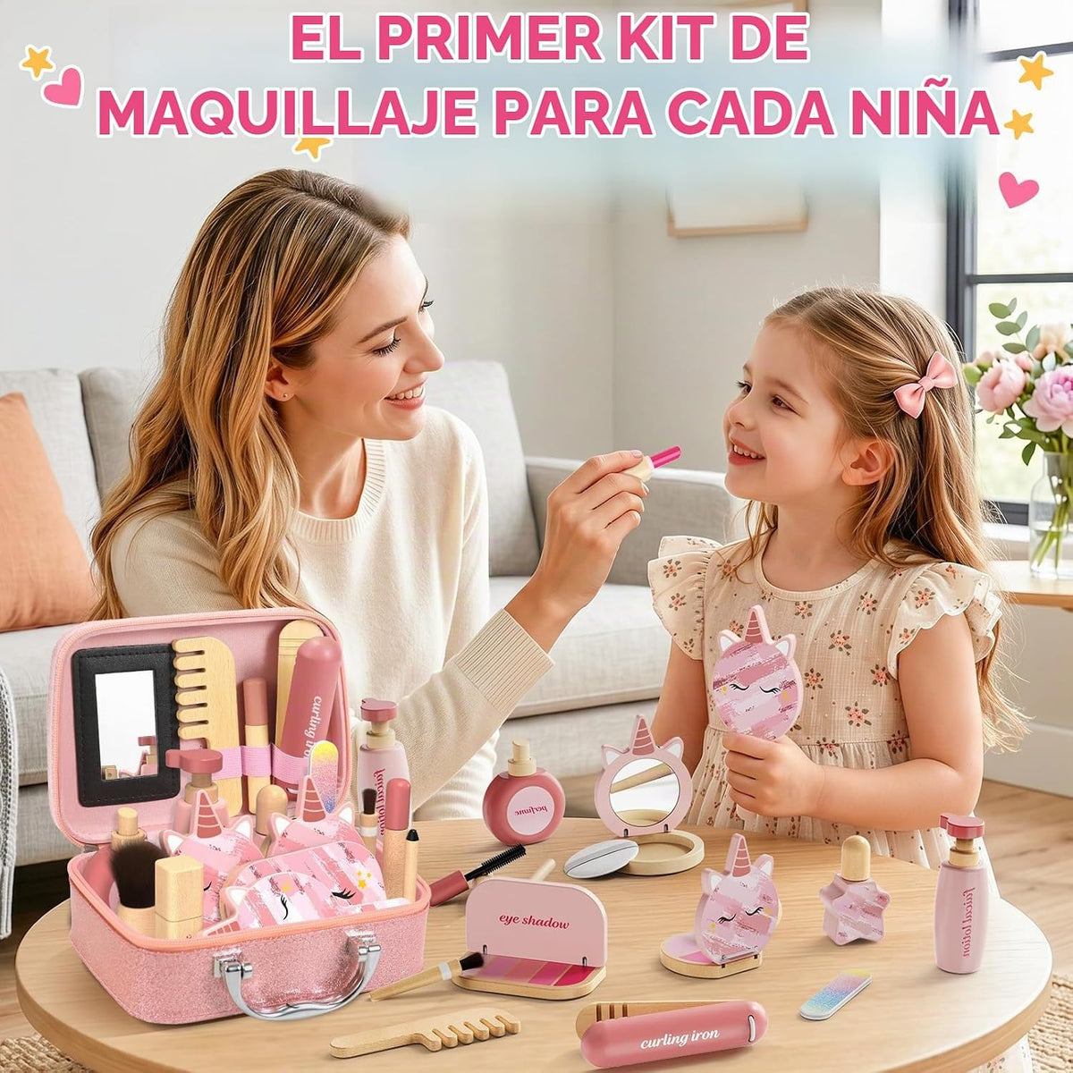 Juego de maquillaje de madera para niños pequeños de 3 a 5 años, ki...