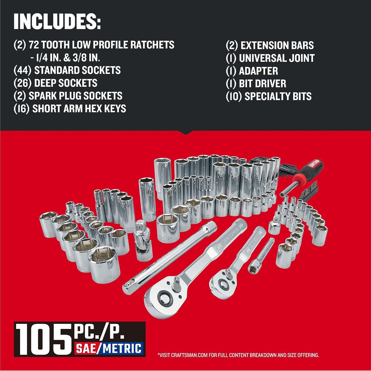 CRAFTSMAN Juego de herramientas mecánicas de 105 piezas, estándar (...
