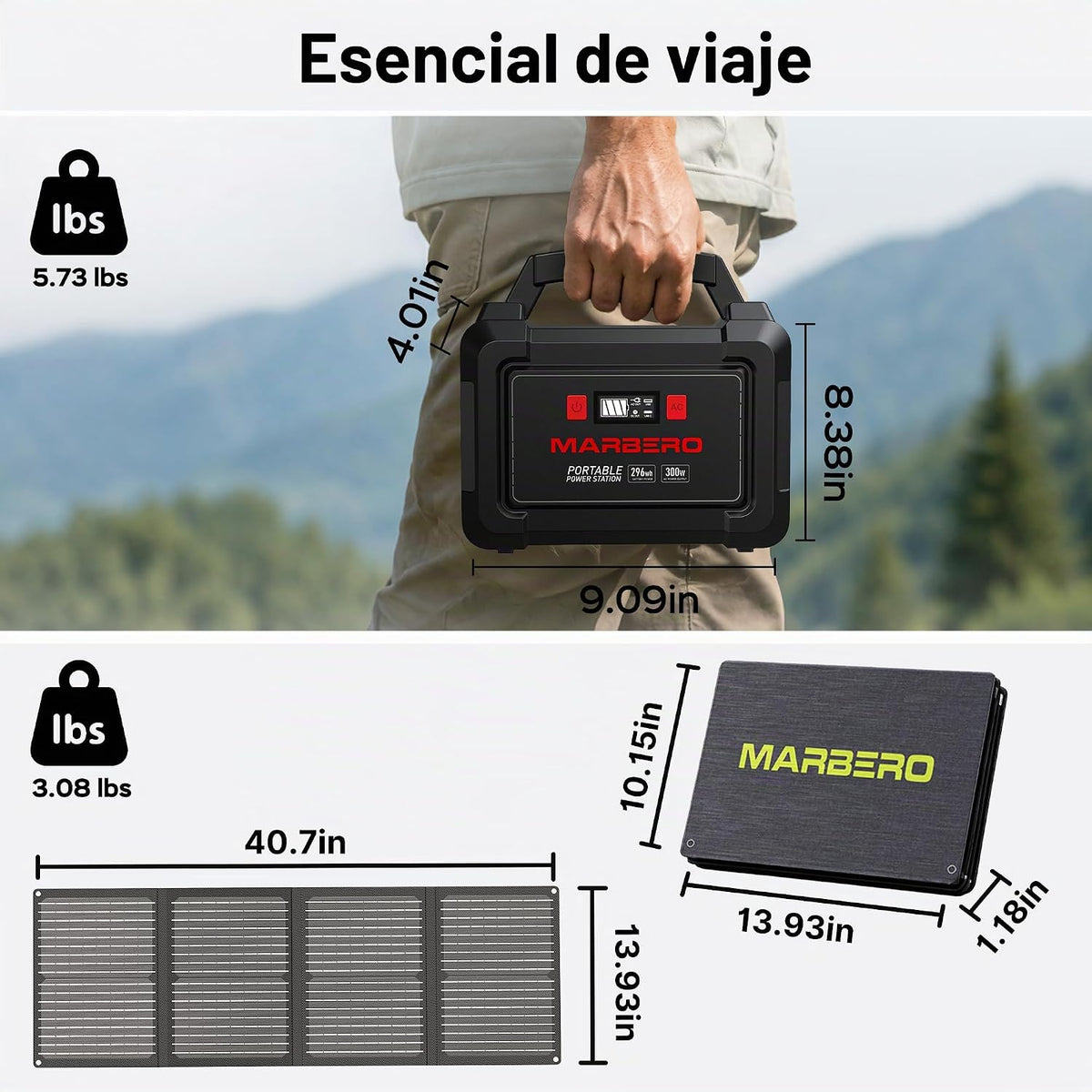 MARBERO Generador solar de 296 Wh con paneles solares, estación de...
