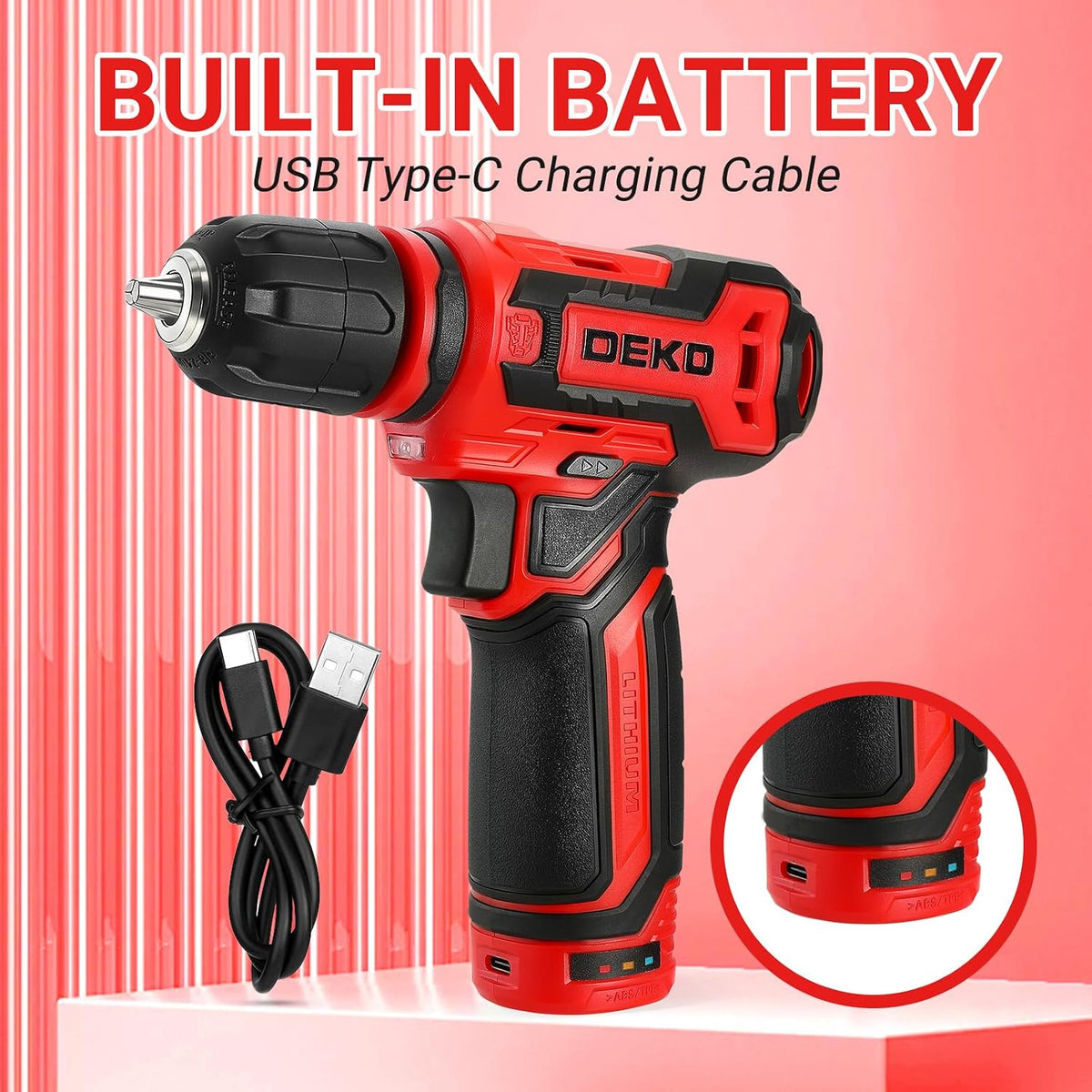 Taladro inalámbrico: juego de taladro eléctrico DEKOPRO de 12 V, ta...