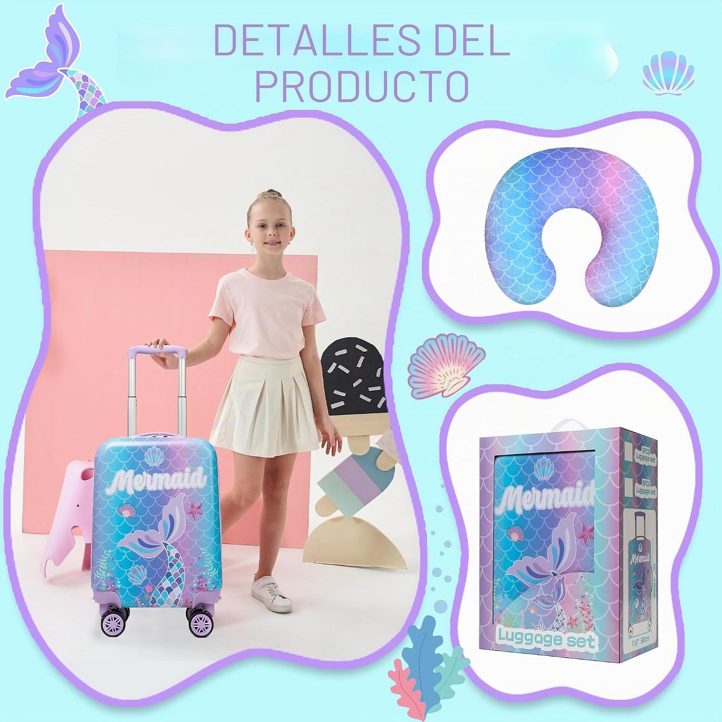 Inprof Juego de maletas para niños, 5 piezas, equipaje rígido de 16...