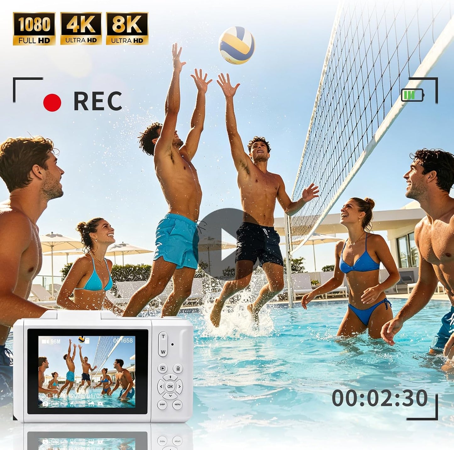 Cámara digital 8K, cámara de enfoque automático de 96 MP con pantal...