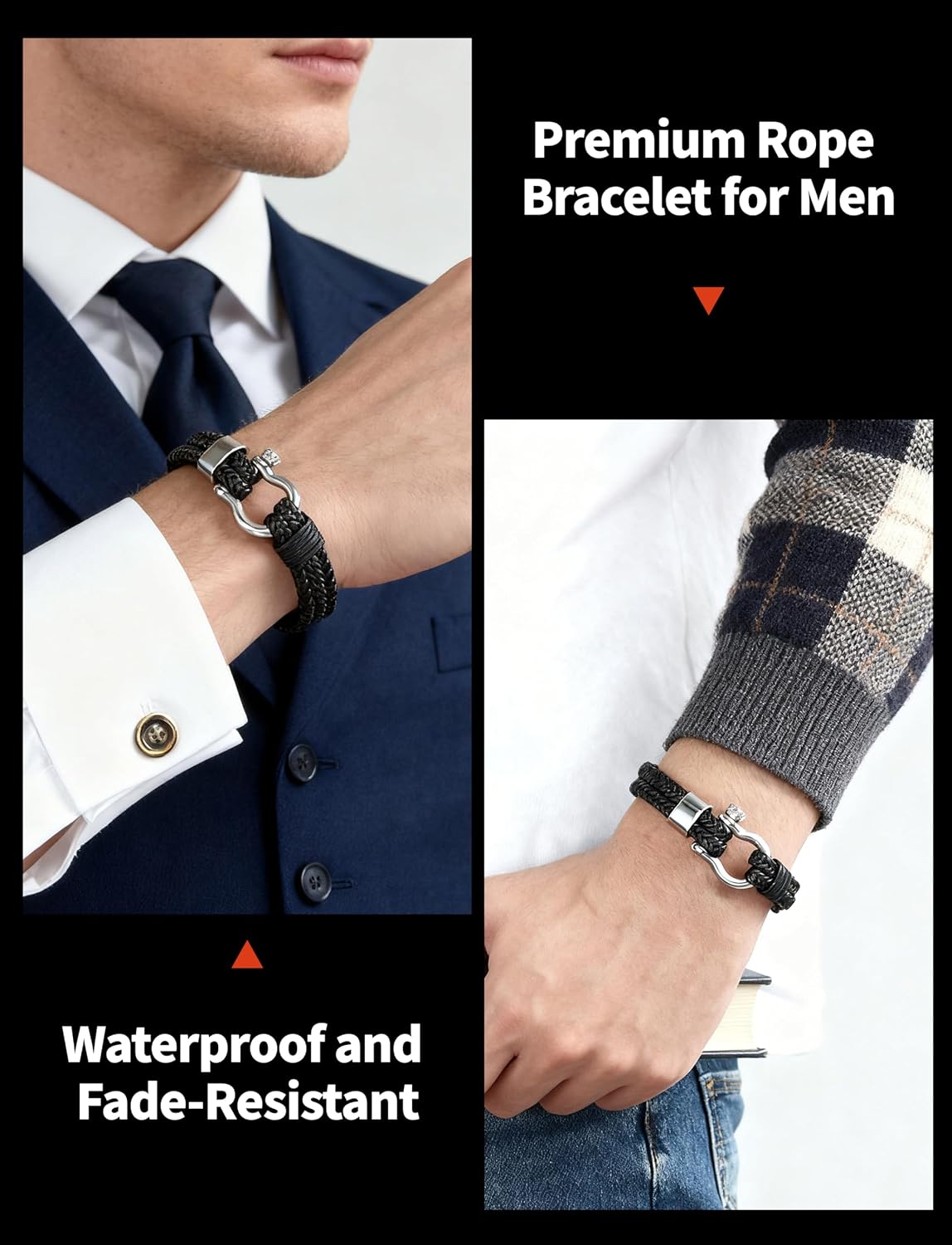 BBXBD Pulsera de Cuerda para Hombre, Cuero con Hebilla de Acero Ino...