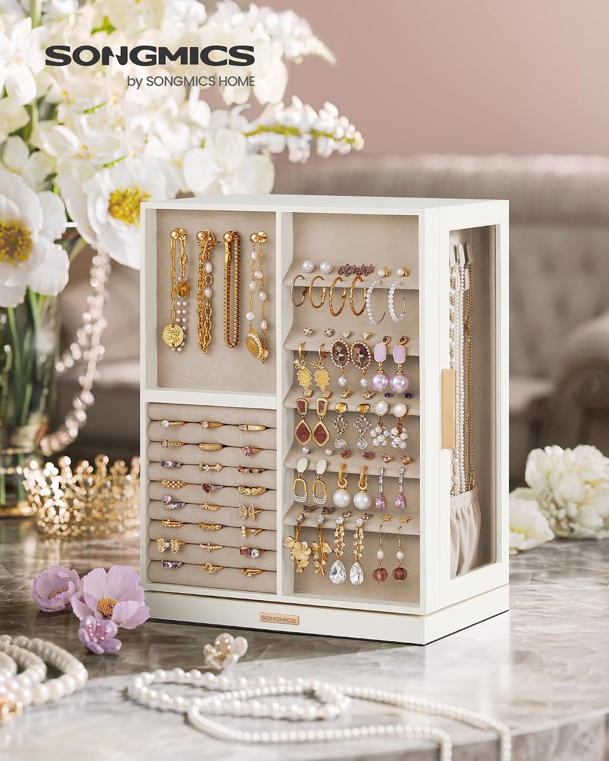 SONGMICS GISELLA Collection - Joyero giratorio de 360°, estuche de...