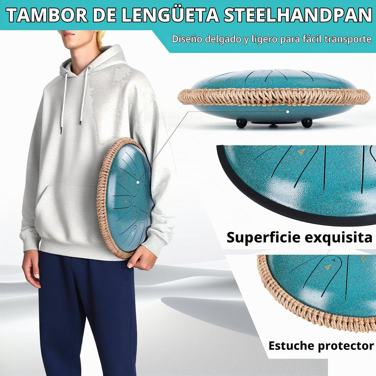 Tambor de lengua de acero de 13 pulgadas, 15 notas, C mayor 440 Hz...