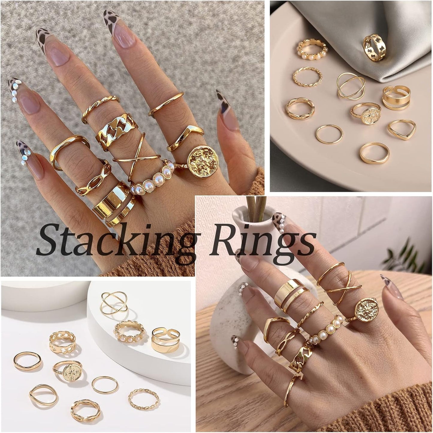 YEEZII Juego de 68 anillos para nudillos, dorados, para mujeres, ap...