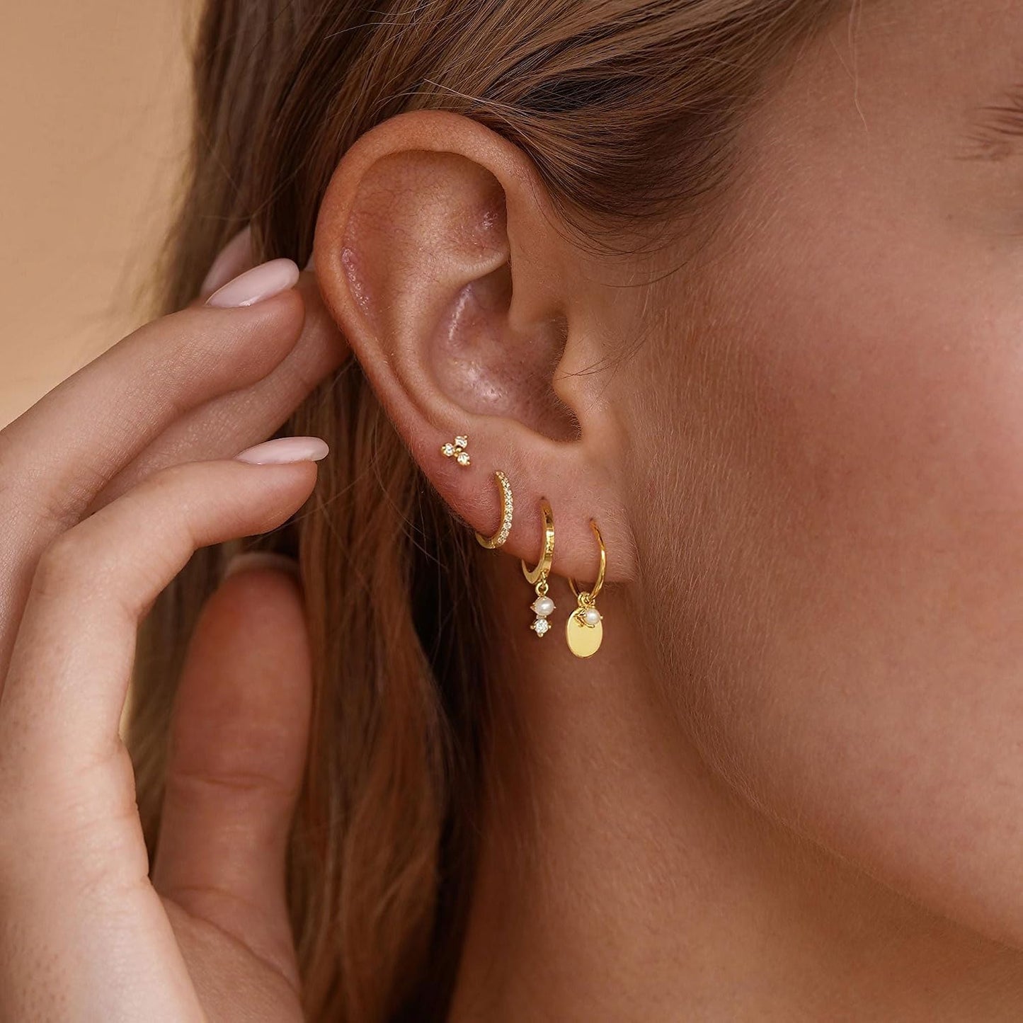 SELFROSE Aretes de oro para mujer, delicados aretes colgantes chapa...