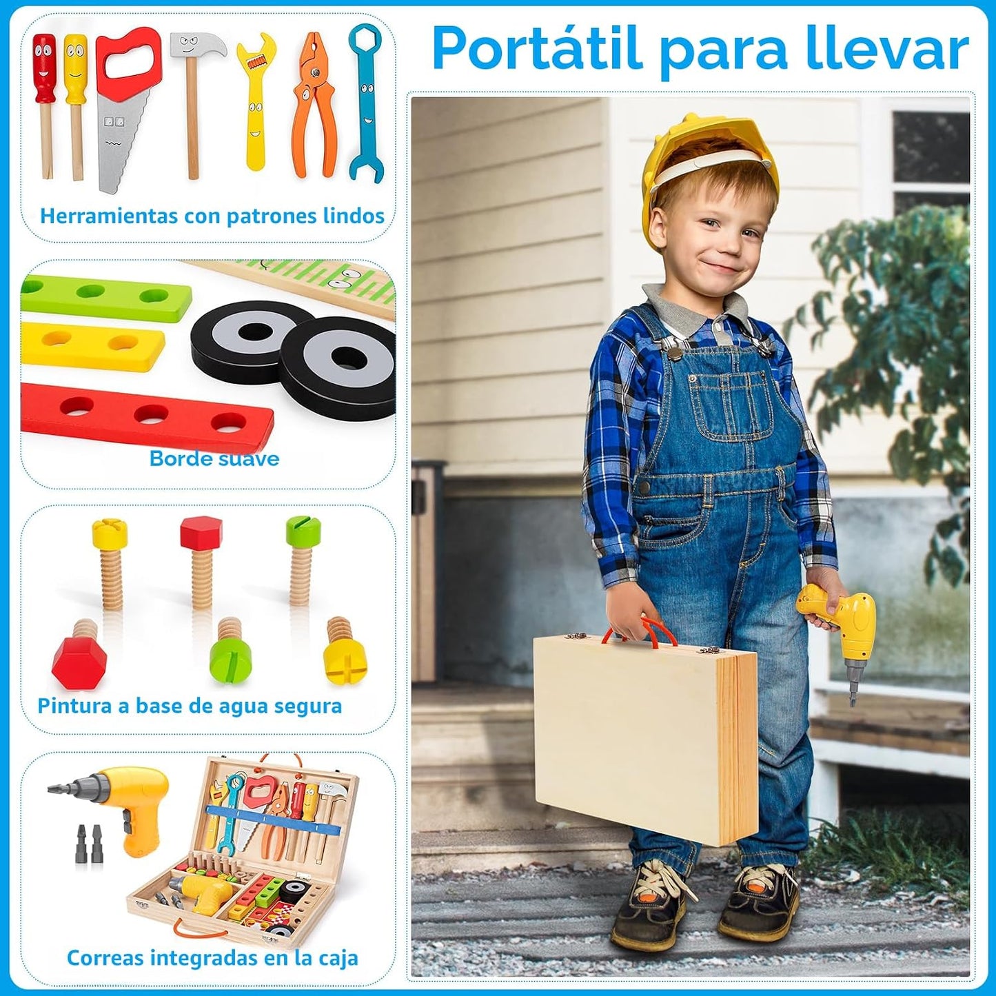 Set de herramientas para niños con taladro eléctrico, set de 46 pie...