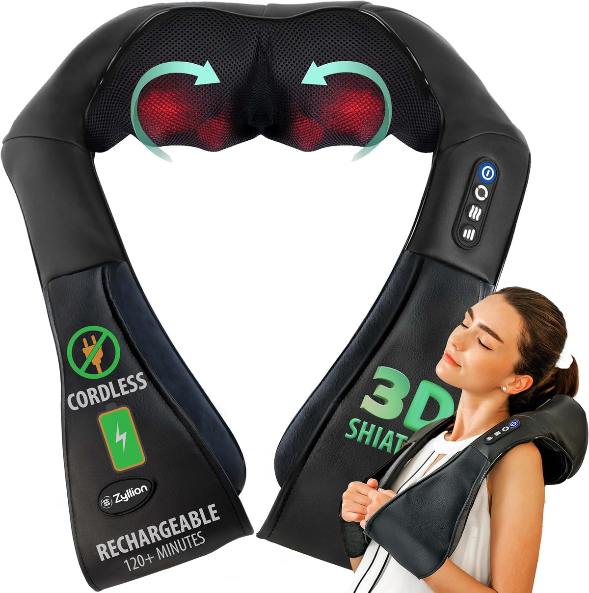 Zyllion ZMA-28RB Masajeador de cuello y espalda con calor para aliv...