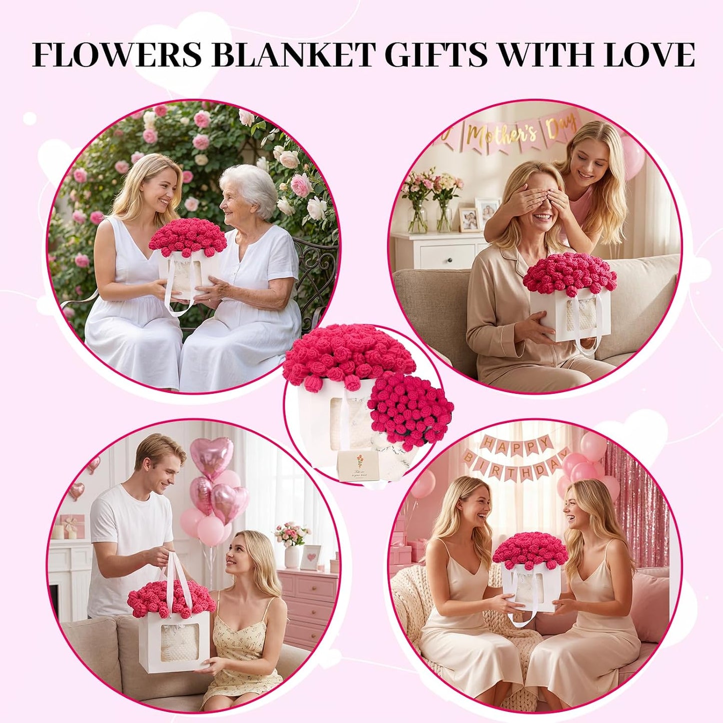 AISDE Manta de ramo de flores de ganchillo, regalos para mujeres, e...