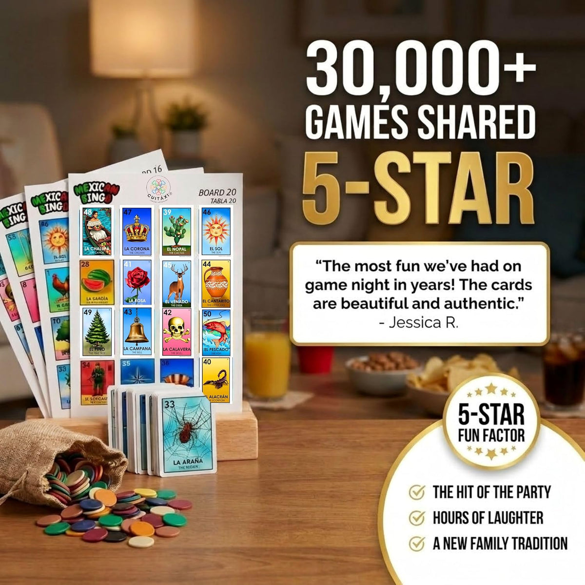 Cuitáxi Juego de bingo mexicano con 100 fichas de bingo para 20 jug...
